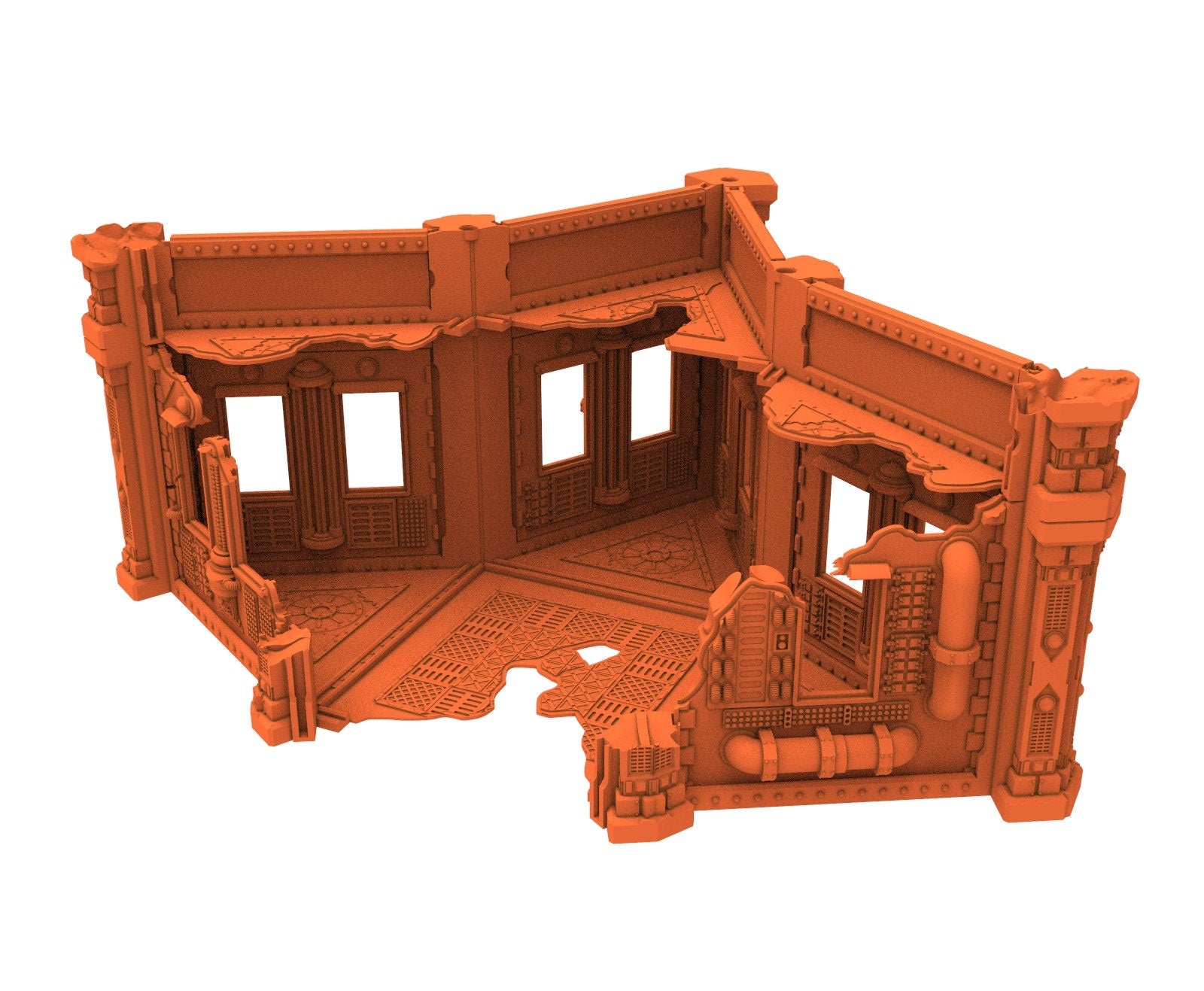 Industrial Ruined building printed in PLA and resin usable for warmachine, Damocles, One Page Rule, Firefight, infinity, scifi wargame...
