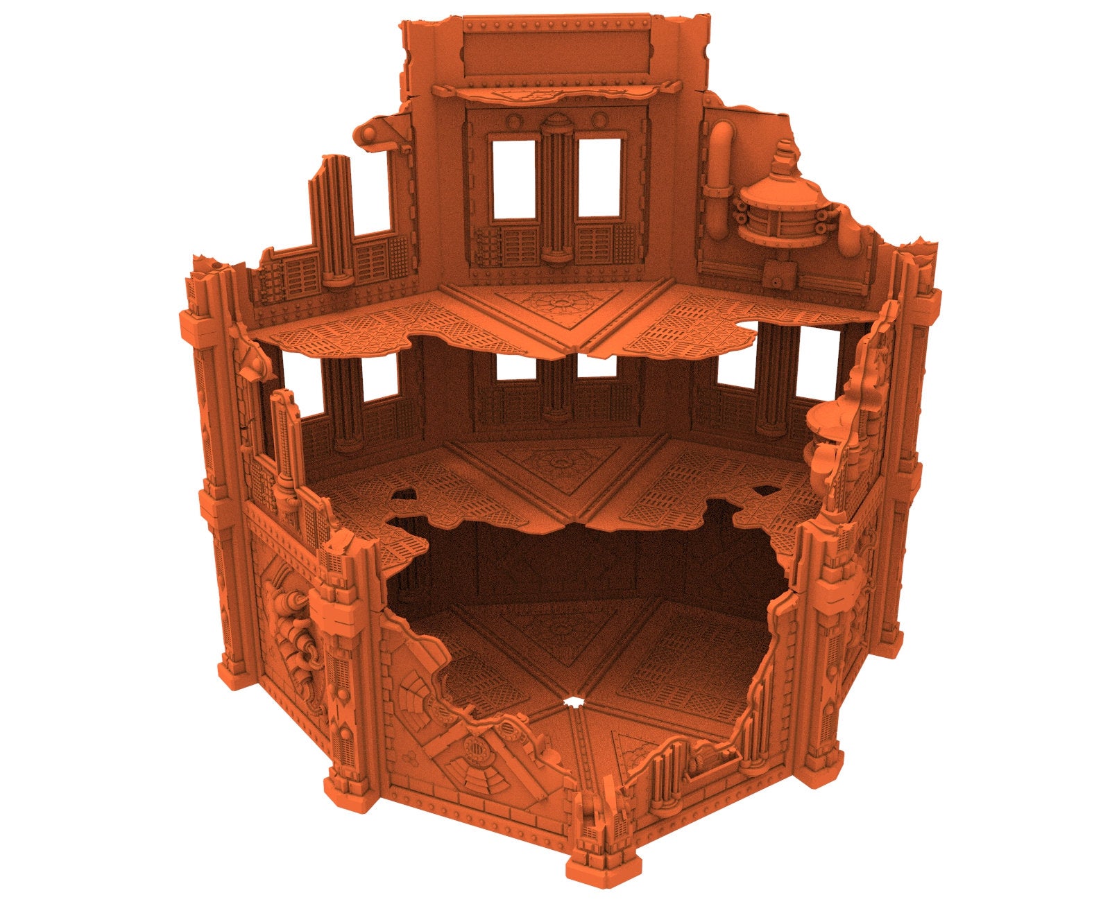 Industrial Ruined building printed in PLA and resin usable for warmachine, Damocles, One Page Rule, Firefight, infinity, scifi wargame...