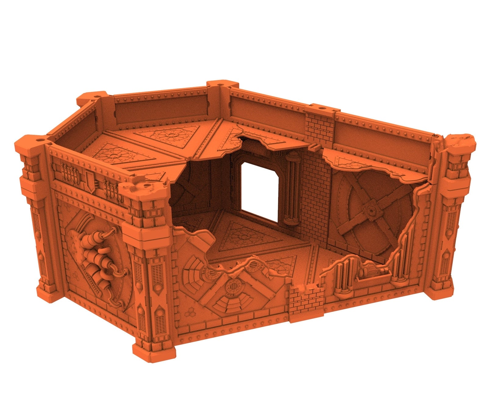 Industrial Ruined building printed in PLA and resin usable for warmachine, Damocles, One Page Rule, Firefight, infinity, scifi wargame...