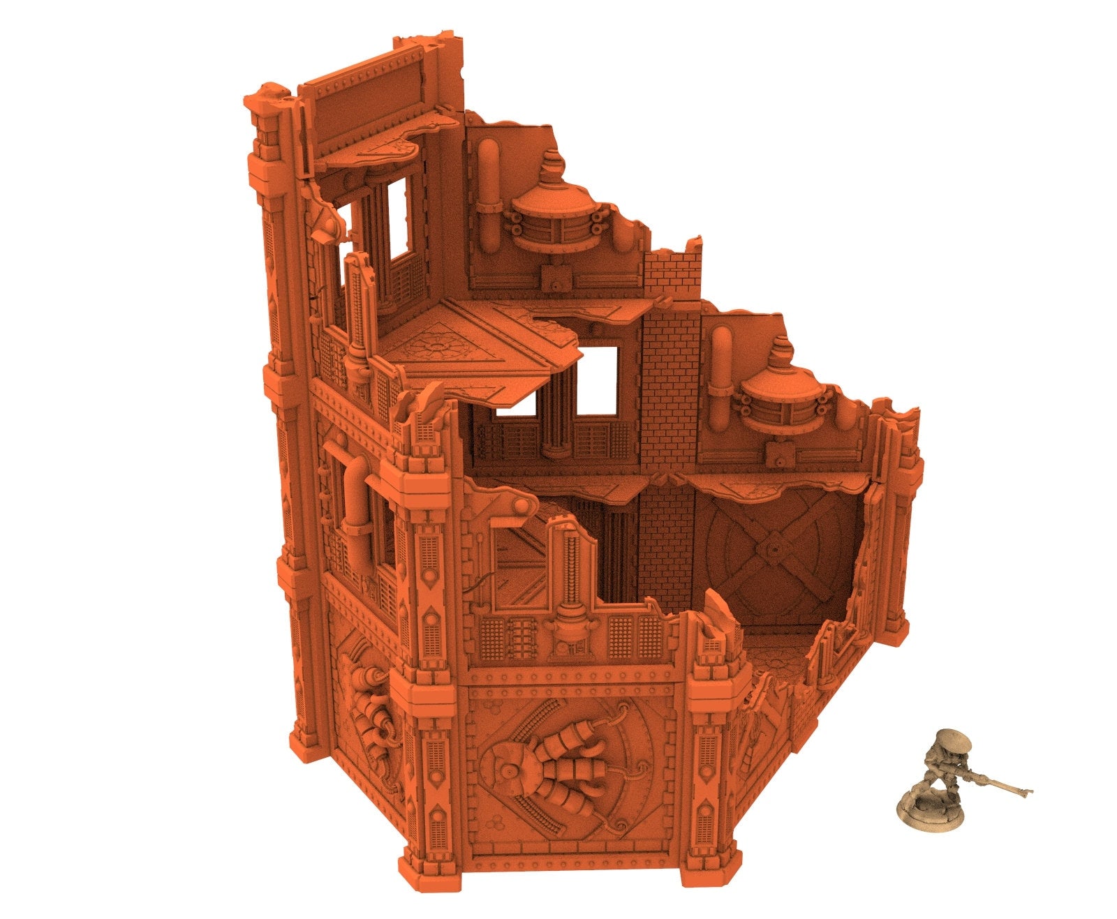 Industrial Ruined building printed in PLA and resin usable for warmachine, Damocles, One Page Rule, Firefight, infinity, scifi wargame...