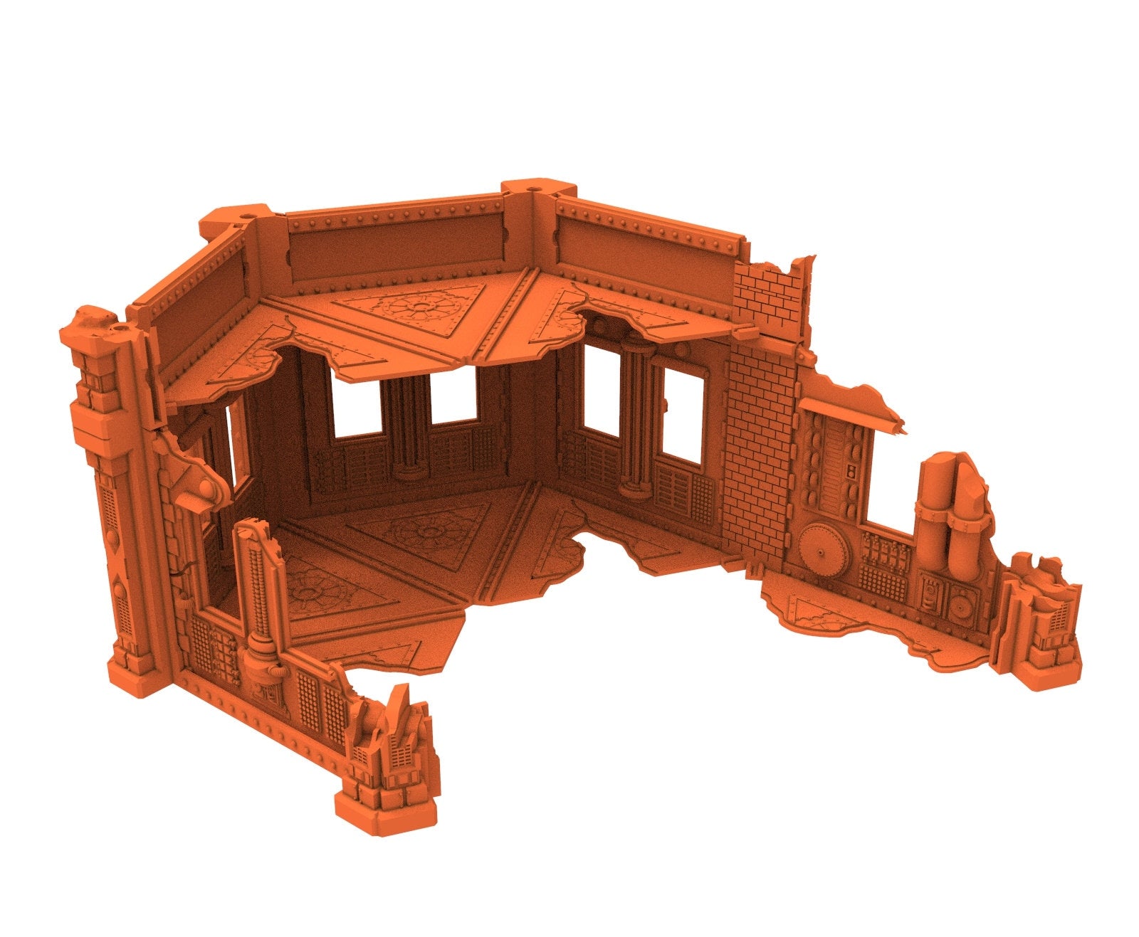 Industrial Ruined building printed in PLA and resin usable for warmachine, Damocles, One Page Rule, Firefight, infinity, scifi wargame...