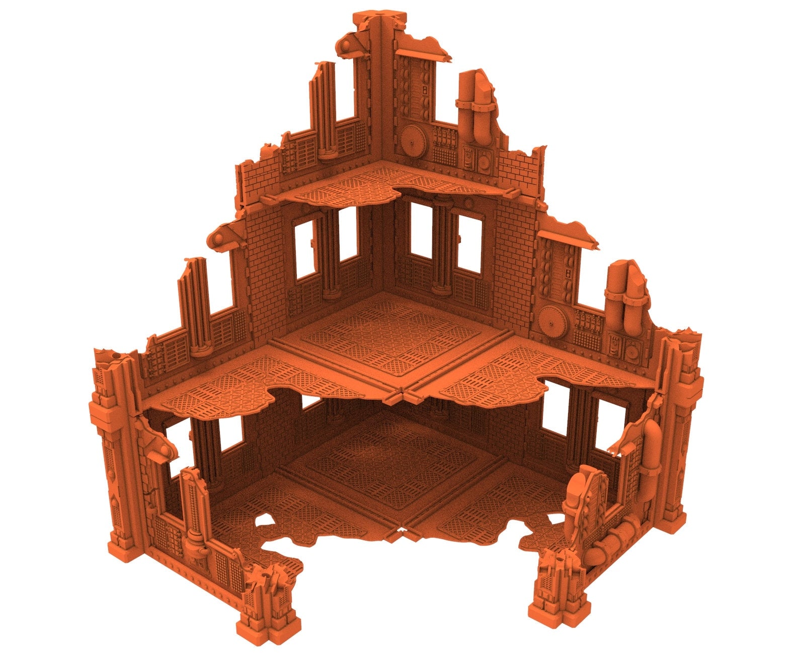 Industrial Ruined building printed in PLA and resin usable for warmachine, Damocles, One Page Rule, Firefight, infinity, scifi wargame...