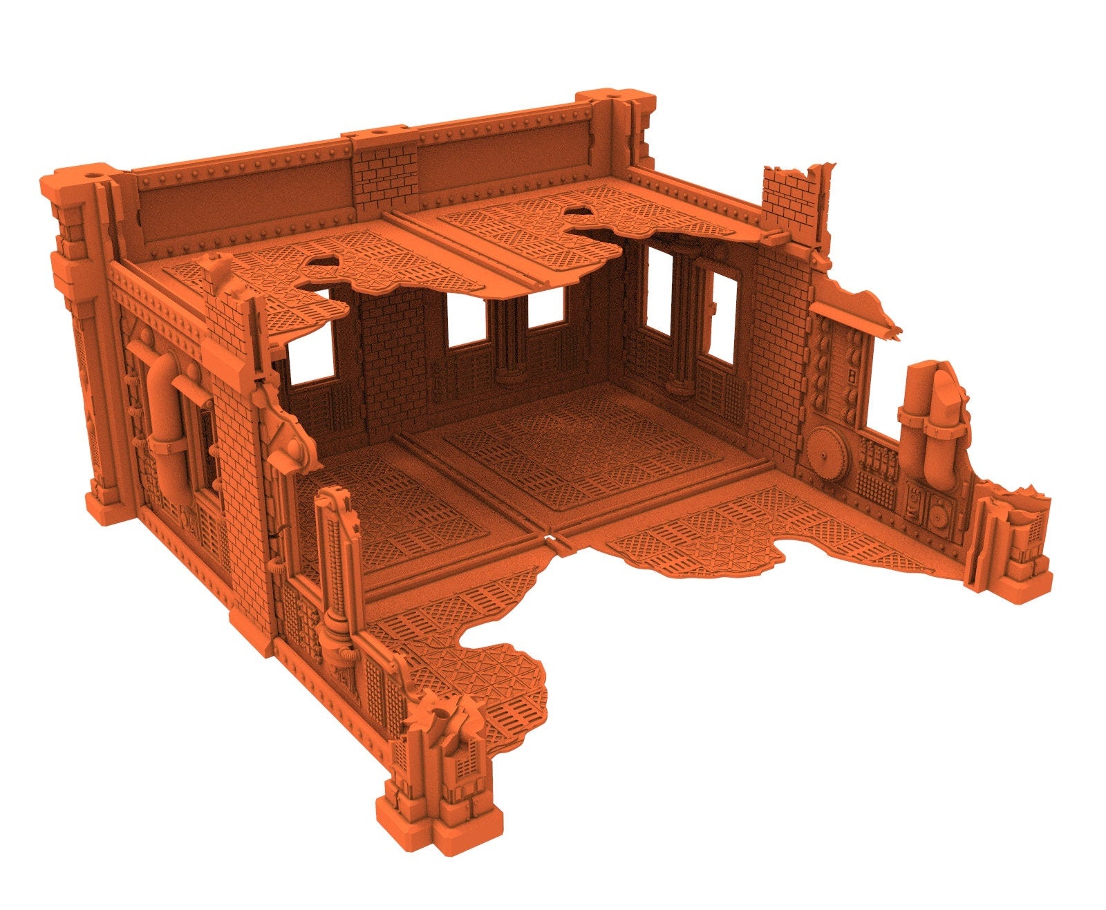 Industrial Ruined building printed in PLA and resin usable for warmachine, Damocles, One Page Rule, Firefight, infinity, scifi wargame...