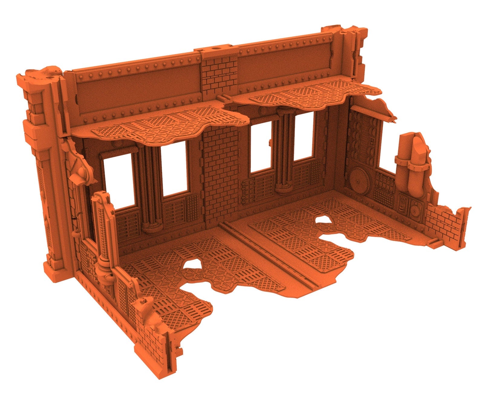 Industrial Ruined building printed in PLA and resin usable for warmachine, Damocles, One Page Rule, Firefight, infinity, scifi wargame...