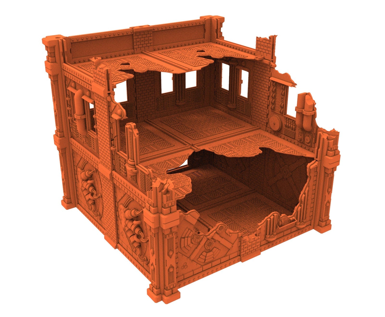 Industrial Ruined building printed in PLA and resin usable for warmachine, Damocles, One Page Rule, Firefight, infinity, scifi wargame...