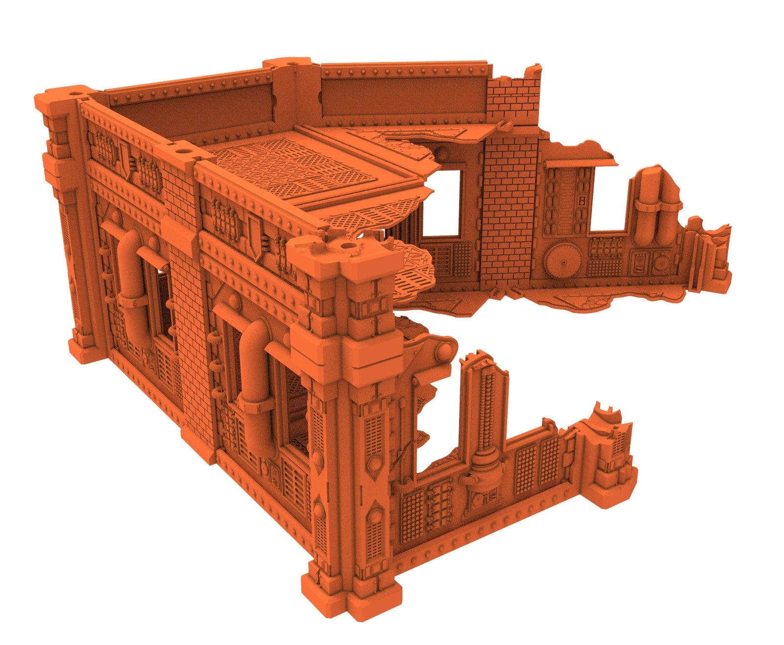 Industrial Ruined building printed in PLA and resin usable for warmachine, Damocles, One Page Rule, Firefight, infinity, scifi wargame...