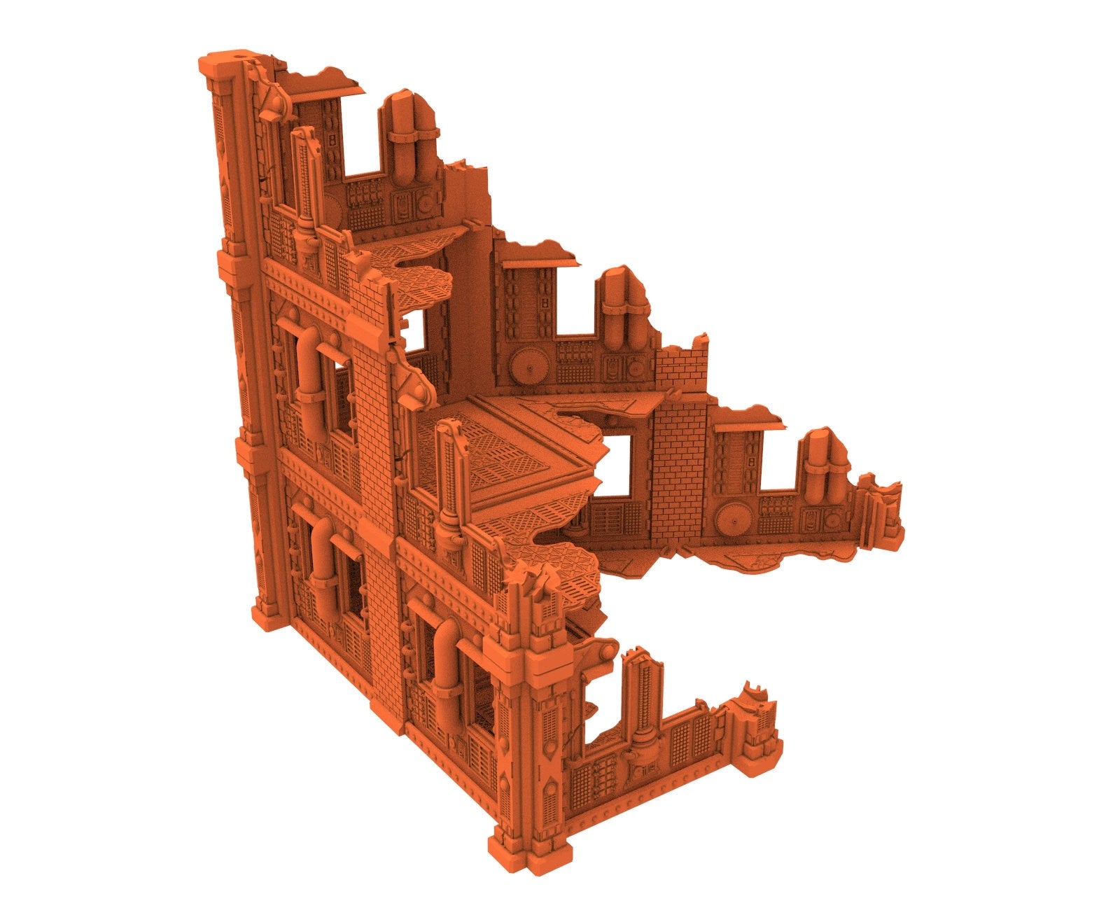 Industrial Ruined building printed in PLA and resin usable for warmachine, Damocles, One Page Rule, Firefight, infinity, scifi wargame...