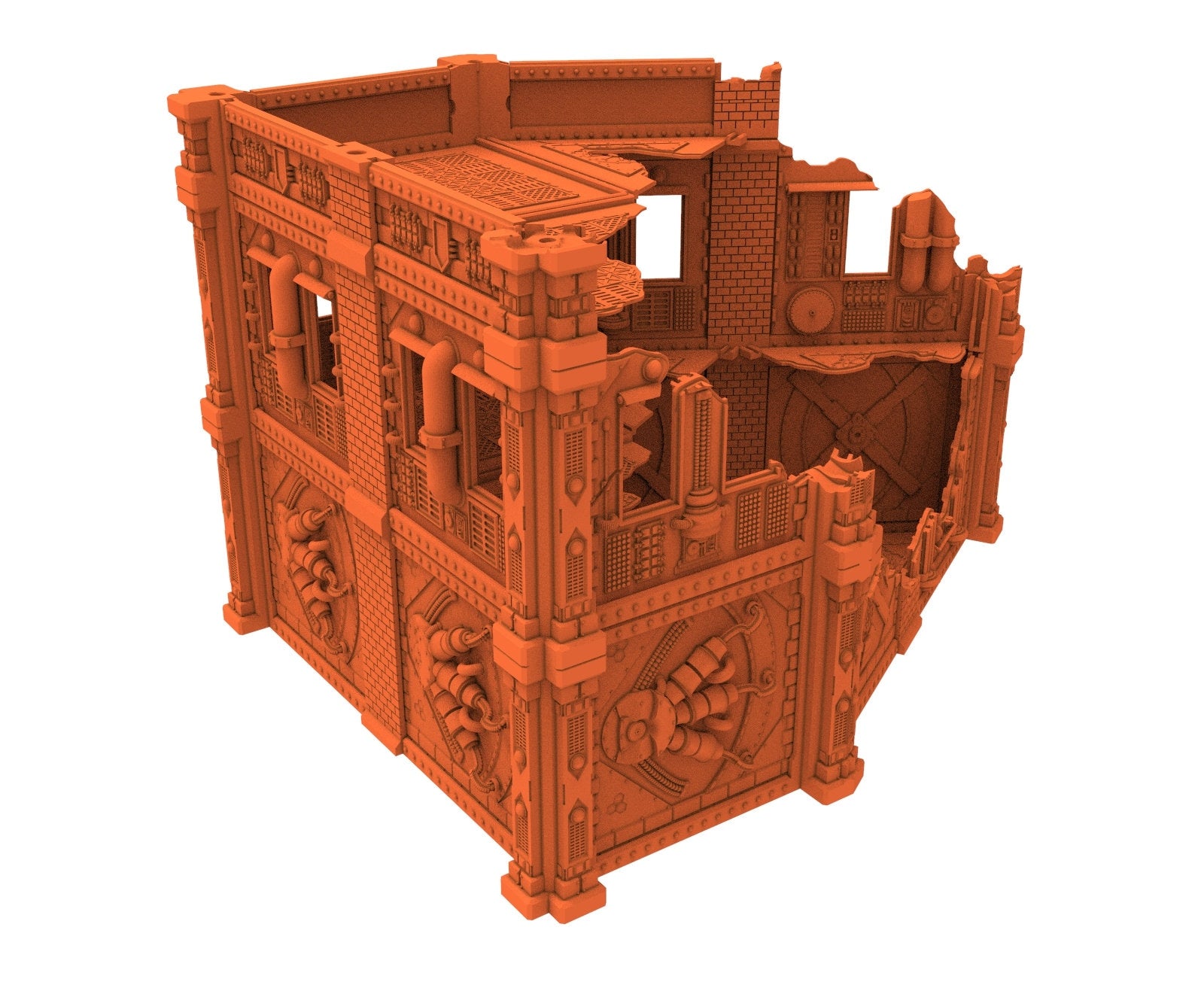 Industrial Ruined building printed in PLA and resin usable for warmachine, Damocles, One Page Rule, Firefight, infinity, scifi wargame...