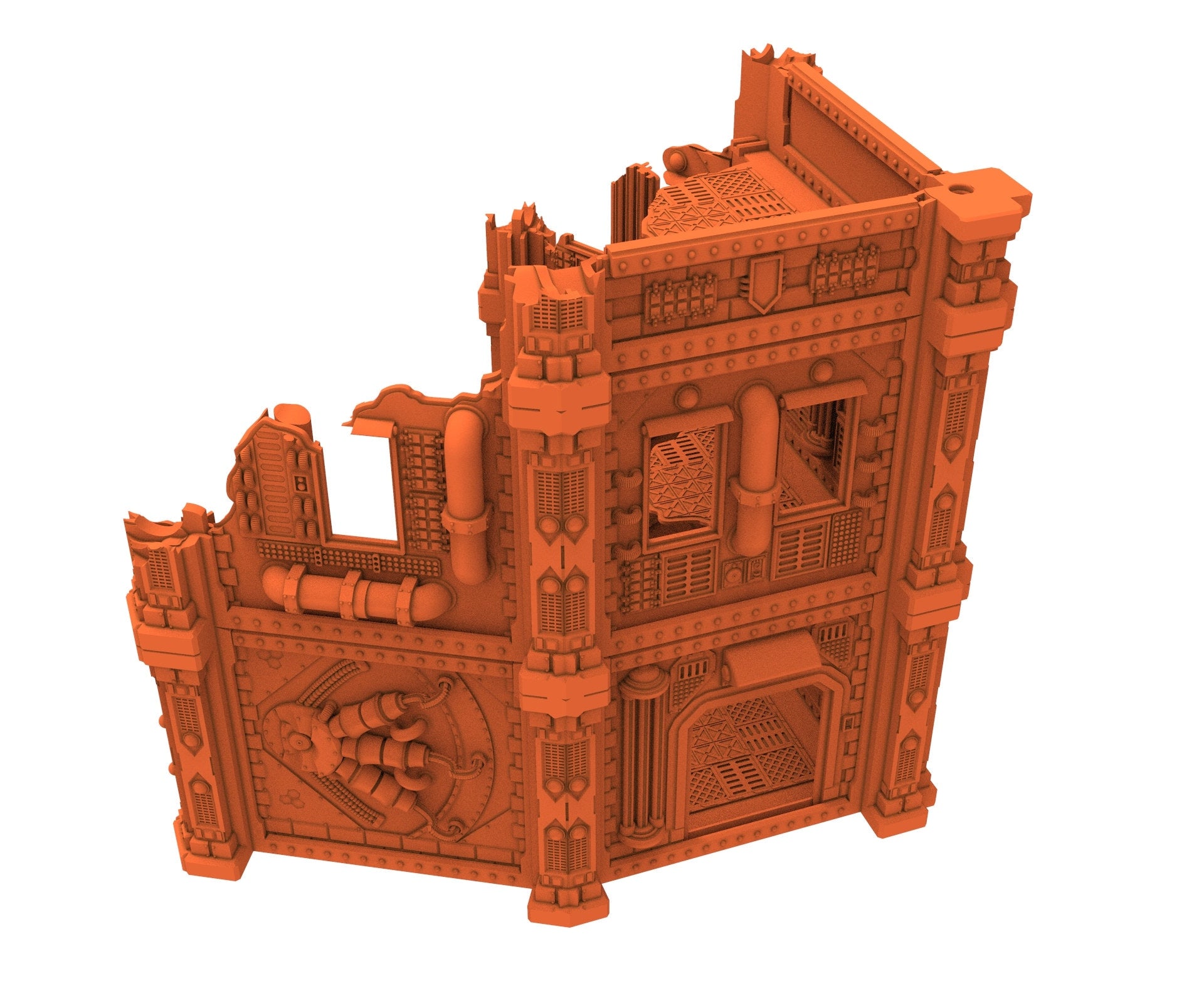 Industrial Ruined building printed in PLA and resin usable for warmachine, Damocles, One Page Rule, Firefight, infinity, scifi wargame...