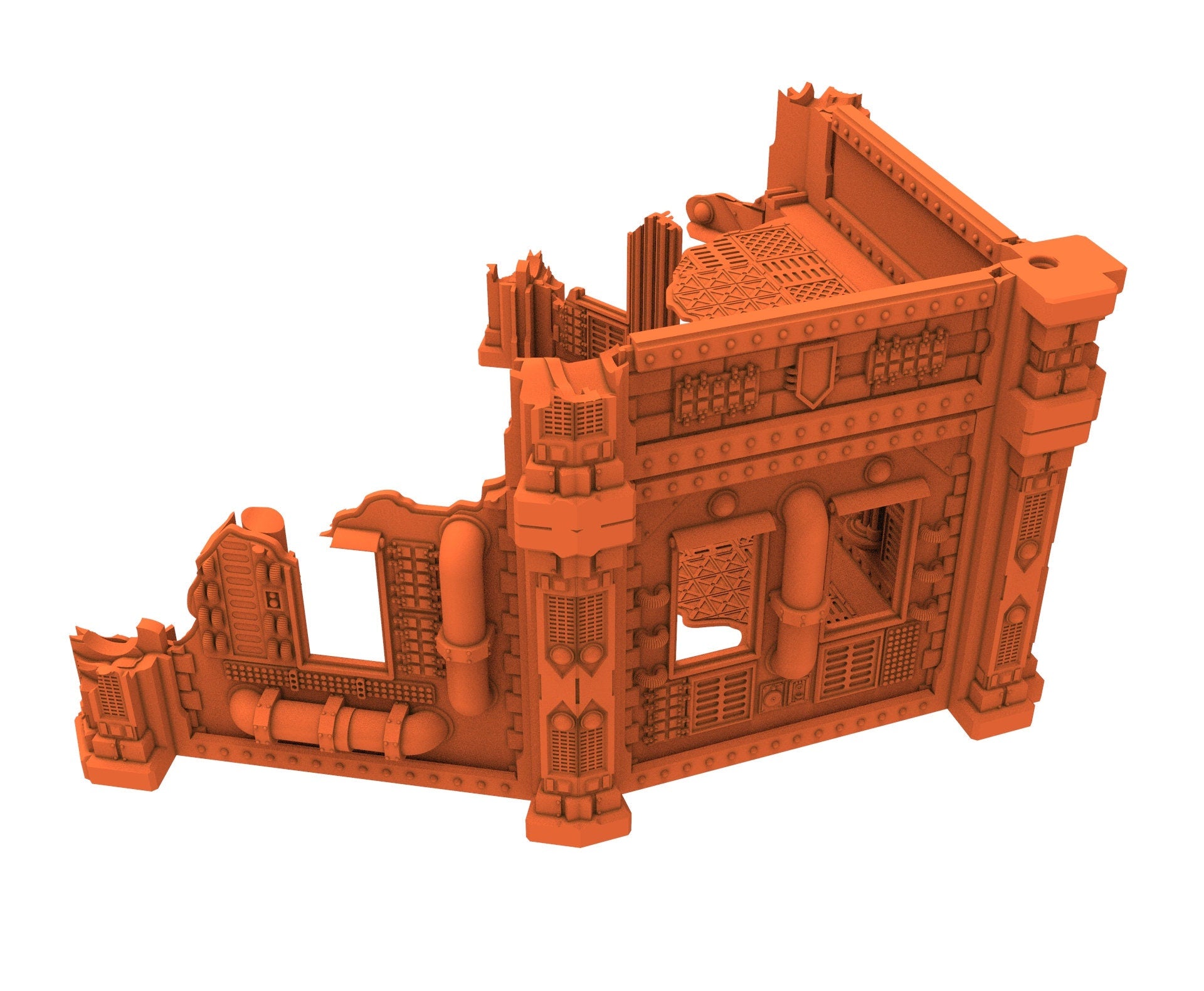 Industrial Ruined building printed in PLA and resin usable for warmachine, Damocles, One Page Rule, Firefight, infinity, scifi wargame...