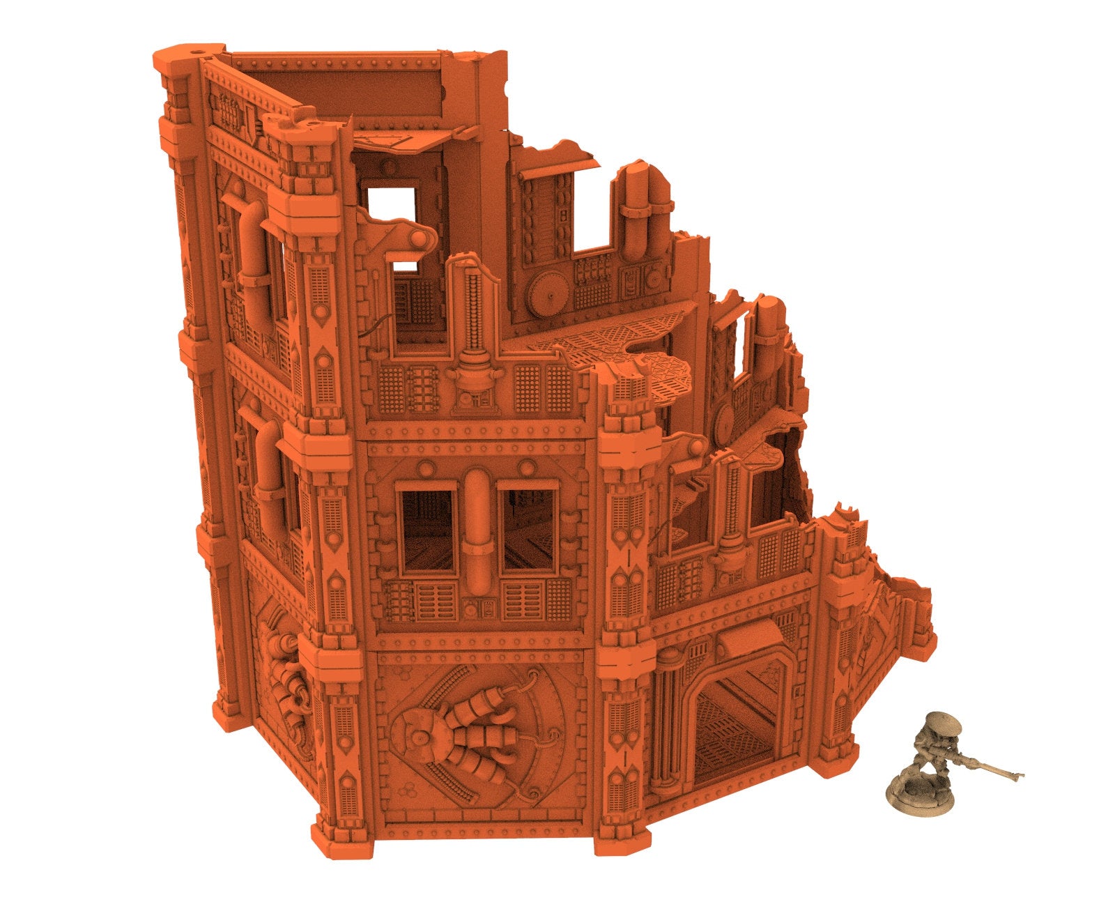 Industrial Ruined building printed in PLA and resin usable for warmachine, Damocles, One Page Rule, Firefight, infinity, scifi wargame...