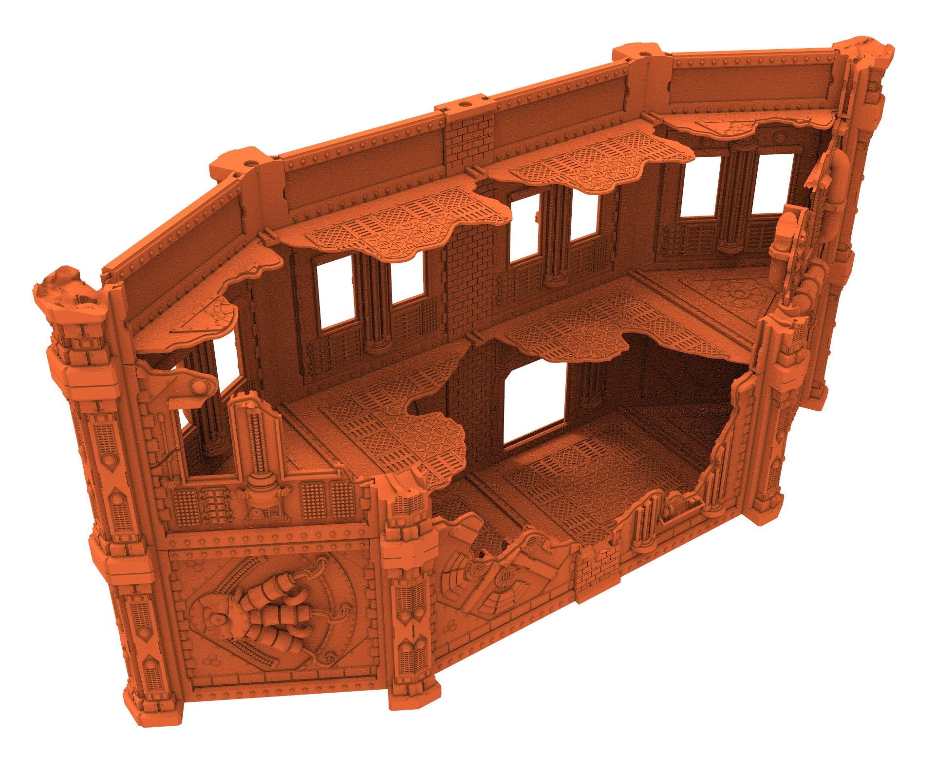 Industrial Ruined building printed in PLA and resin usable for warmachine, Damocles, One Page Rule, Firefight, infinity, scifi wargame...