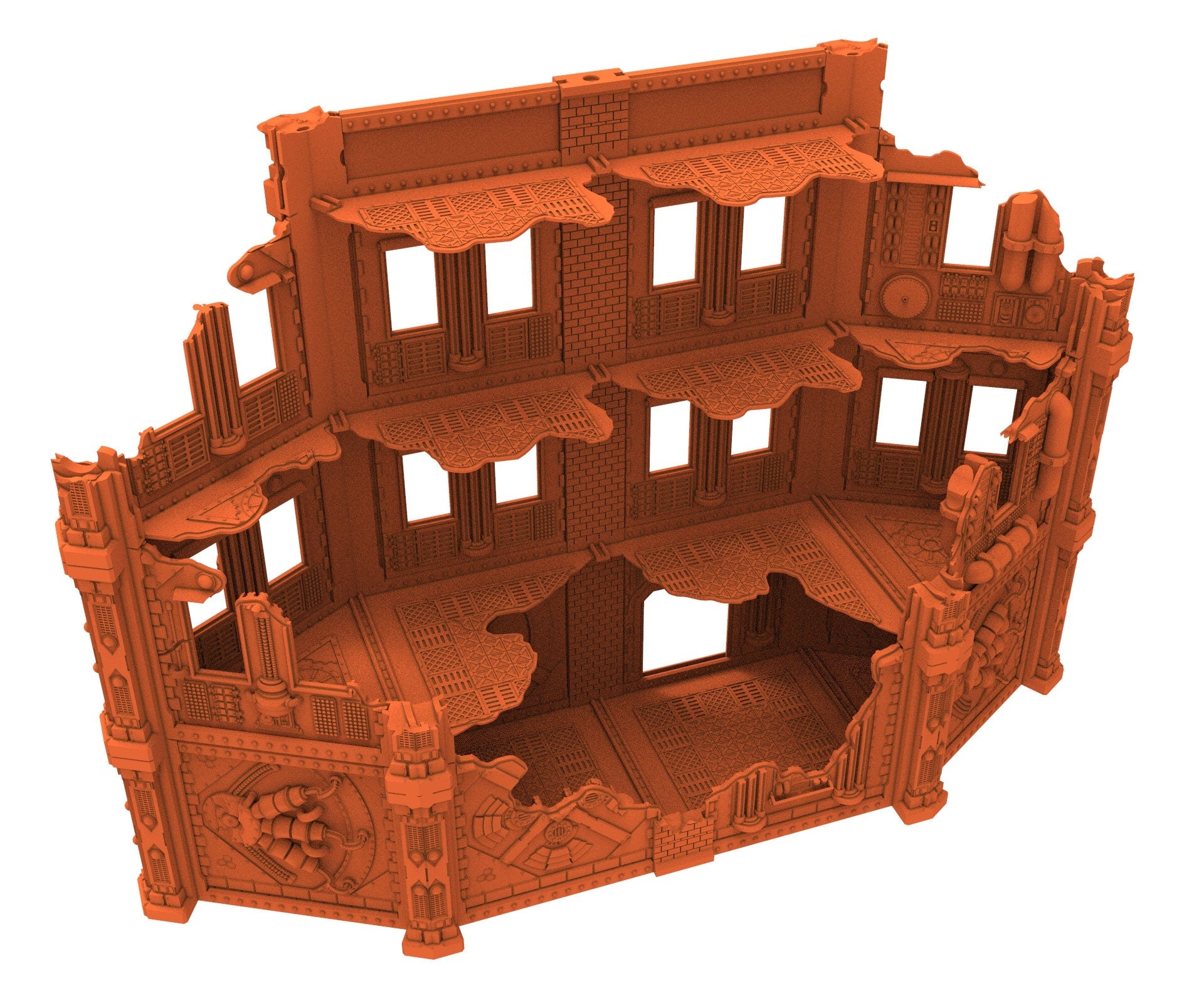 Industrial Ruined building printed in PLA and resin usable for warmachine, Damocles, One Page Rule, Firefight, infinity, scifi wargame...