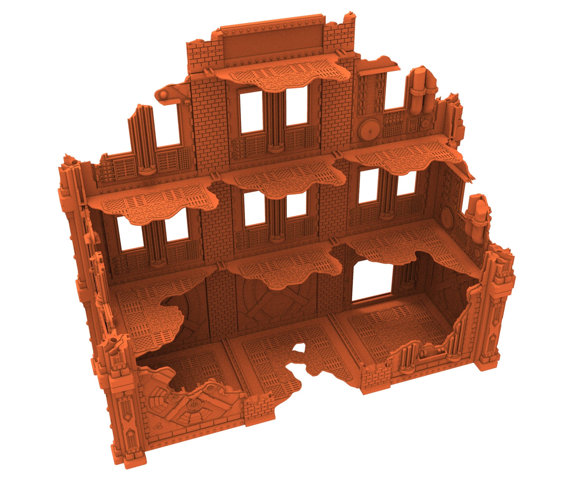 Industrial Ruined building printed in PLA and resin usable for warmachine, Damocles, One Page Rule, Firefight, infinity, scifi wargame...