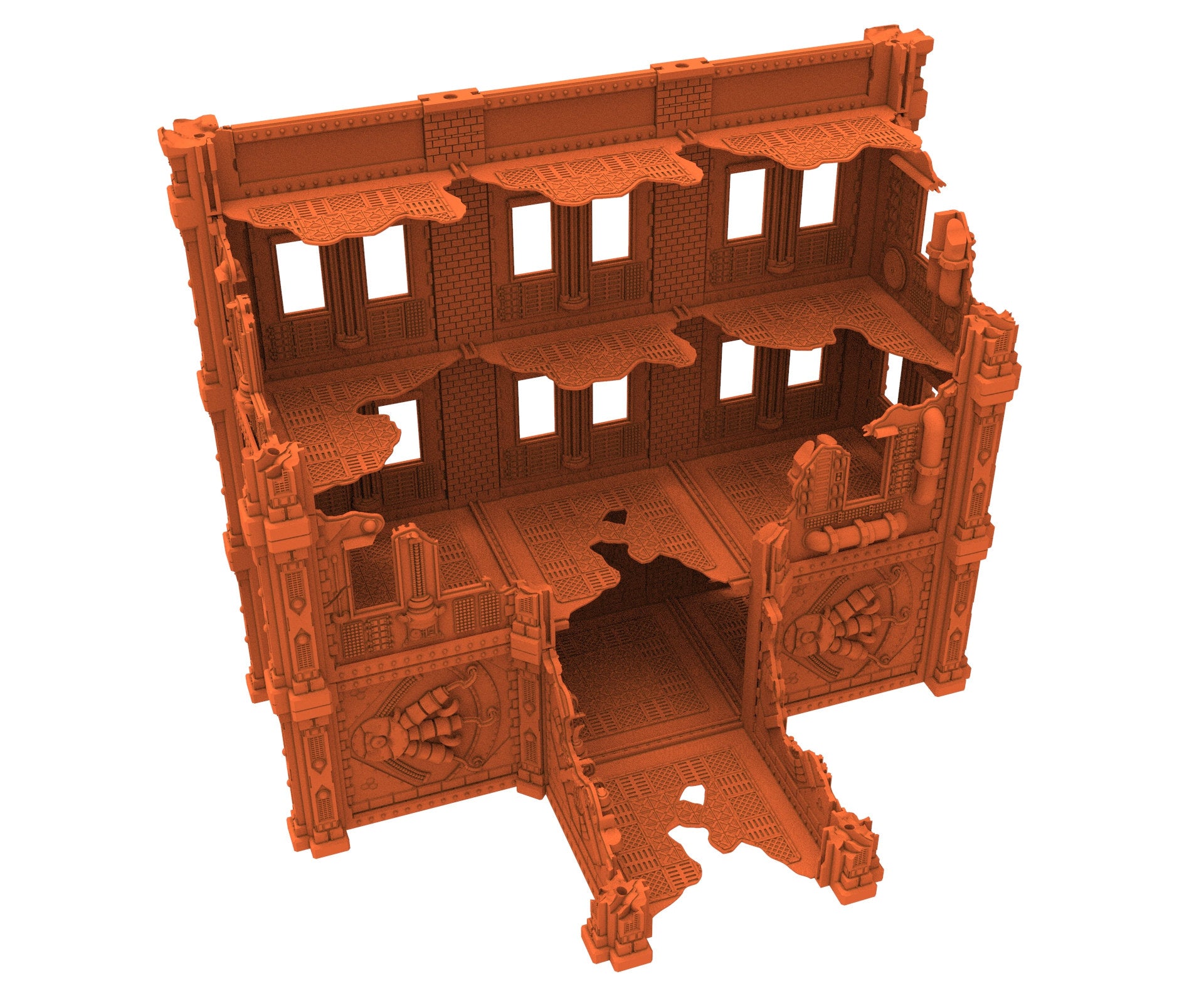 Industrial Ruined building printed in PLA and resin usable for warmachine, Damocles, One Page Rule, Firefight, infinity, scifi wargame...