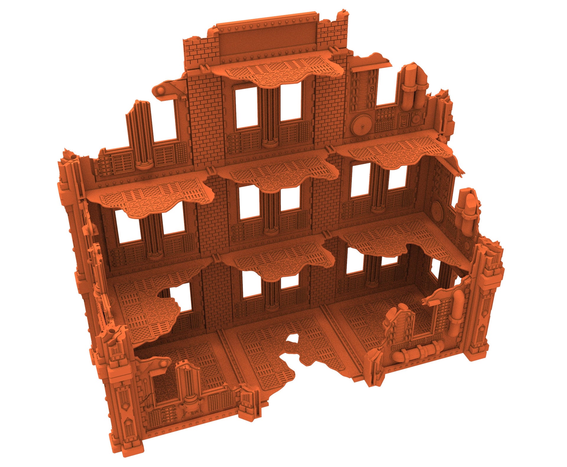 Industrial Ruined building printed in PLA and resin usable for warmachine, Damocles, One Page Rule, Firefight, infinity, scifi wargame...