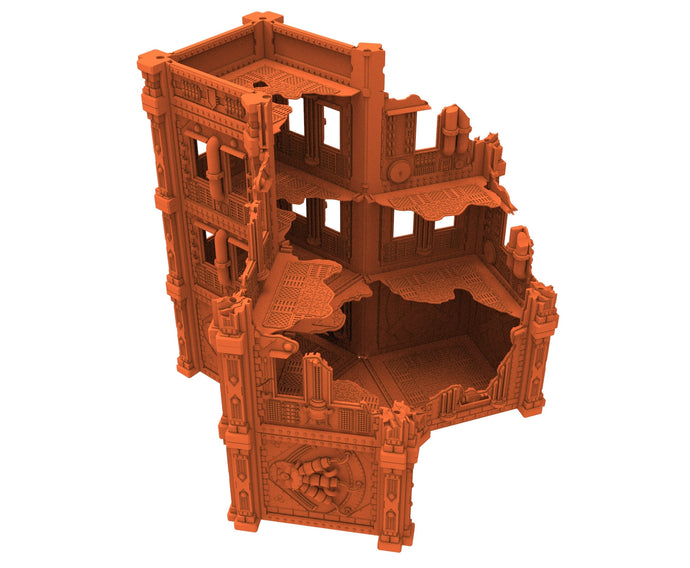 Industrial Ruined building printed in PLA and resin usable for warmachine, Damocles, One Page Rule, Firefight, infinity, scifi wargame...