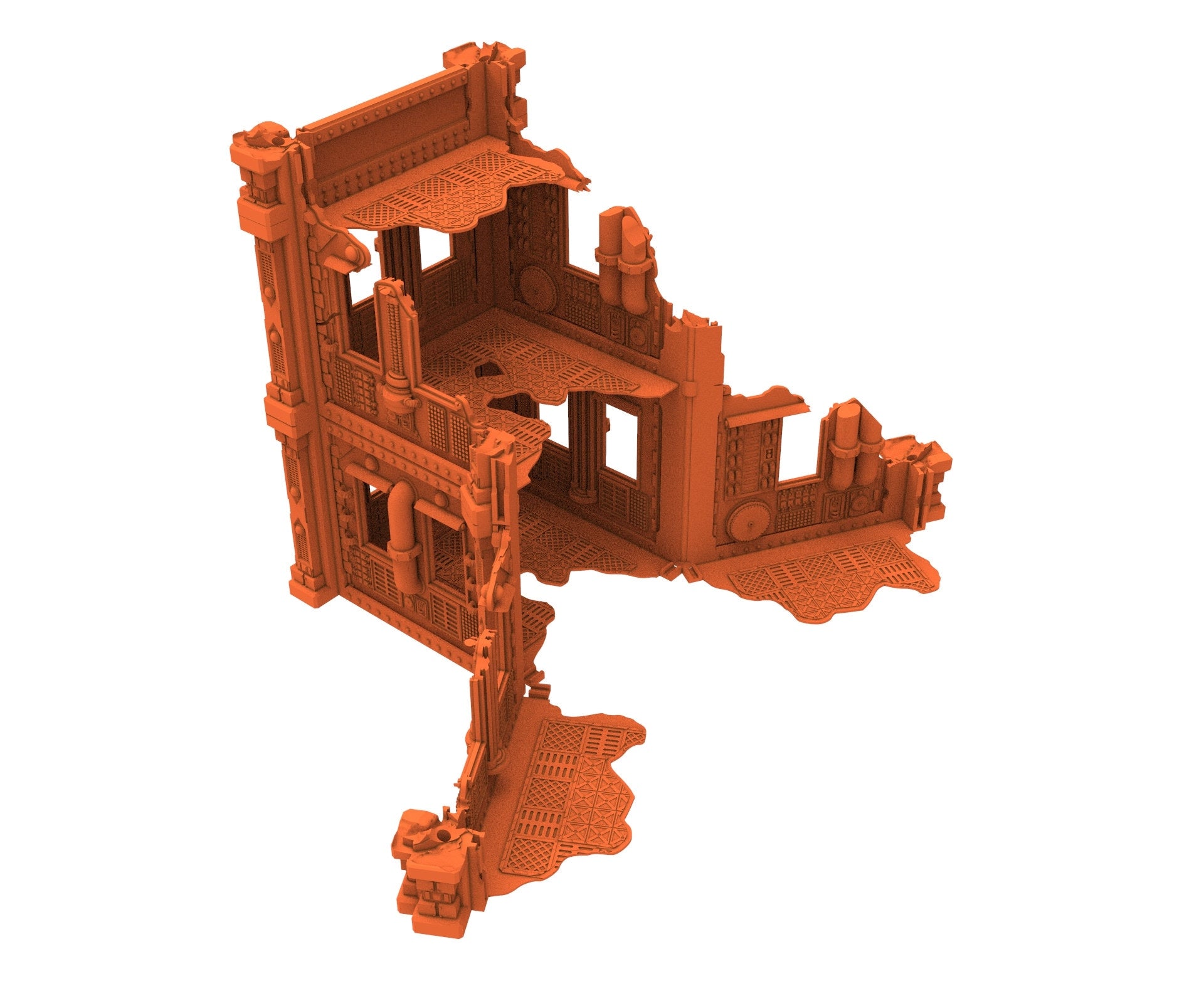 Industrial Ruined building printed in PLA and resin usable for warmachine, Damocles, One Page Rule, Firefight, infinity, scifi wargame...