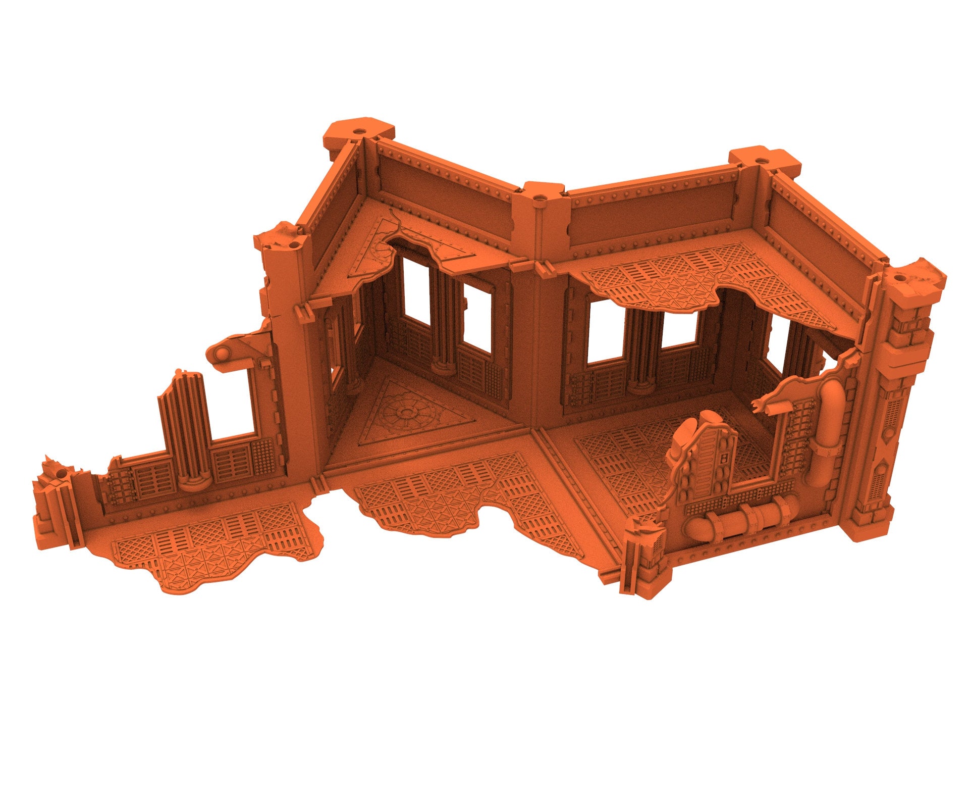 Industrial Ruined building printed in PLA and resin usable for warmachine, Damocles, One Page Rule, Firefight, infinity, scifi wargame...
