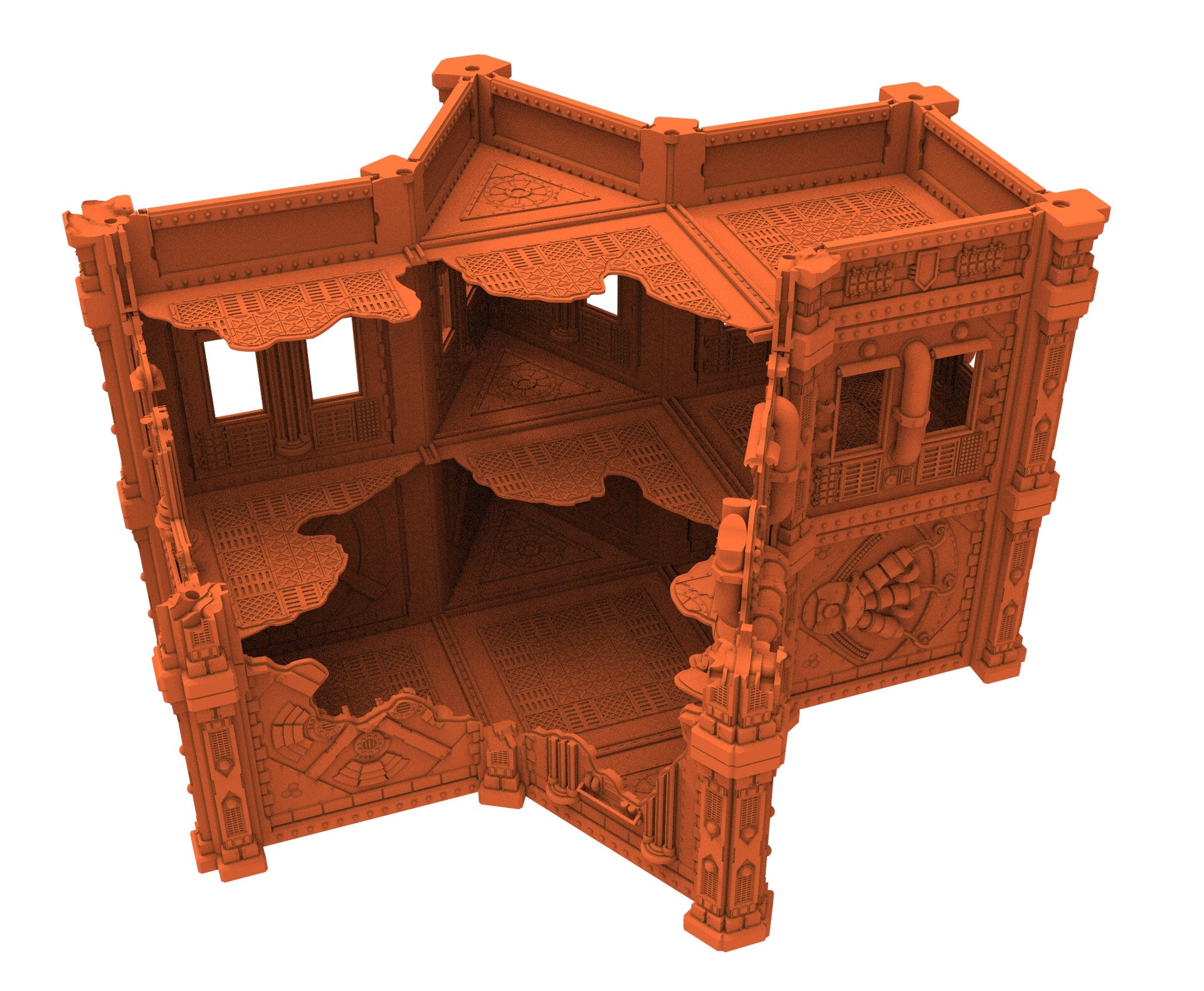 Industrial Ruined building printed in PLA and resin usable for warmachine, Damocles, One Page Rule, Firefight, infinity, scifi wargame...