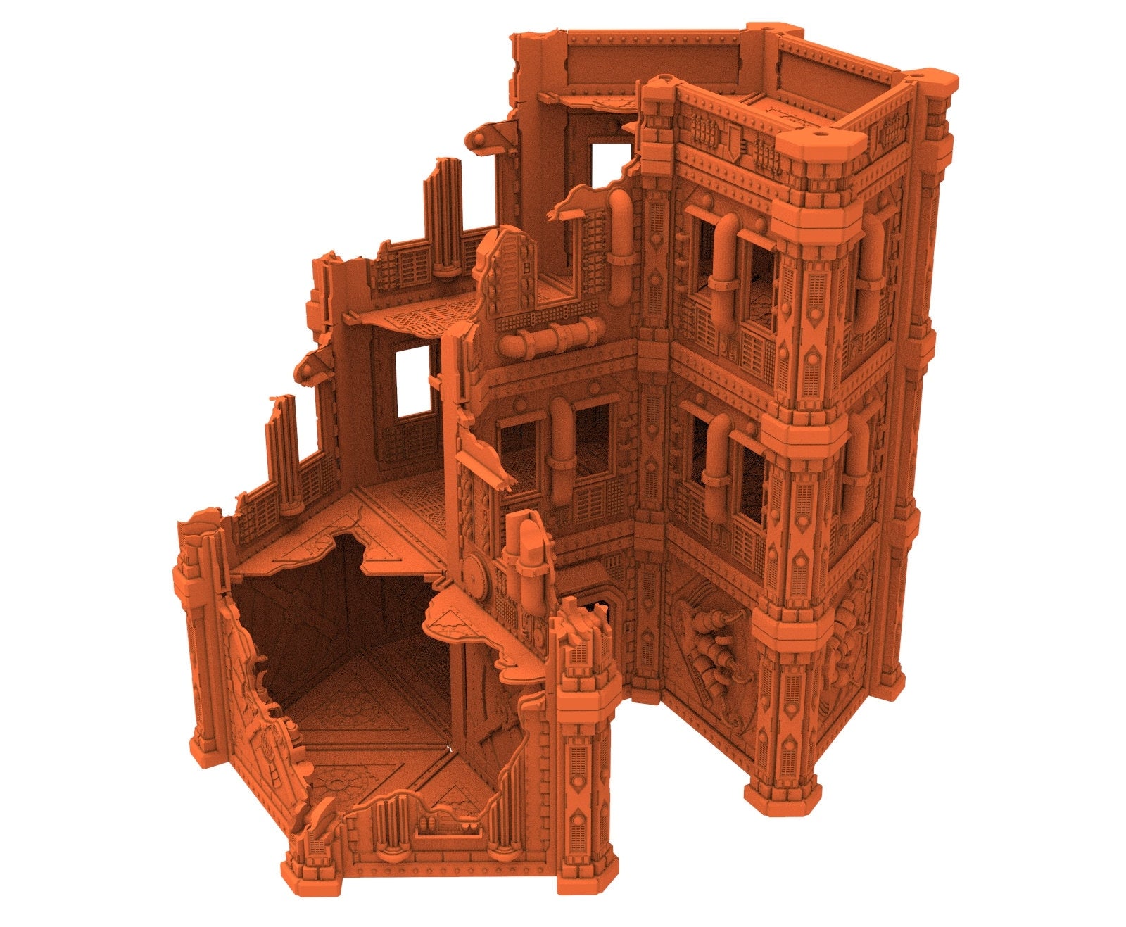 Industrial Ruined building printed in PLA and resin usable for warmachine, Damocles, One Page Rule, Firefight, infinity, scifi wargame...