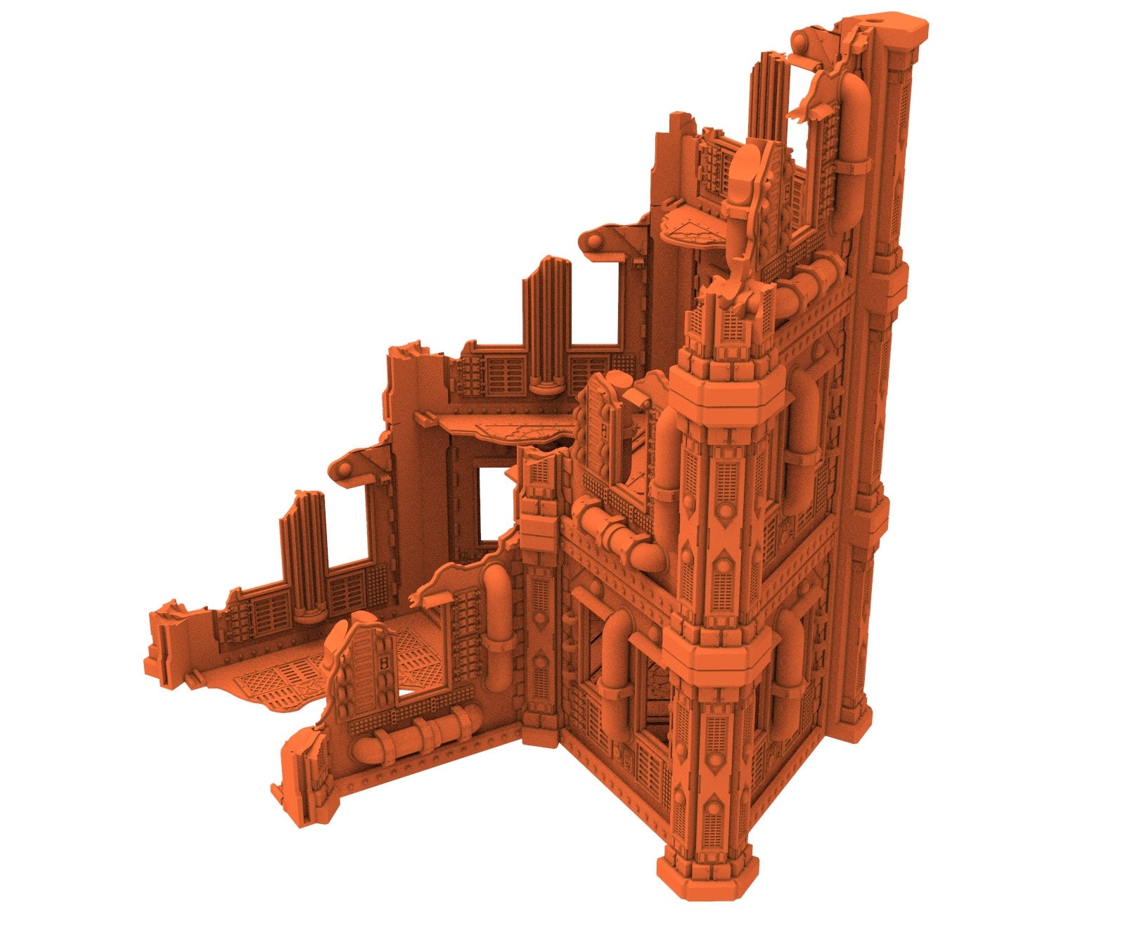 Industrial Ruined building printed in PLA and resin usable for warmachine, Damocles, One Page Rule, Firefight, infinity, scifi wargame...