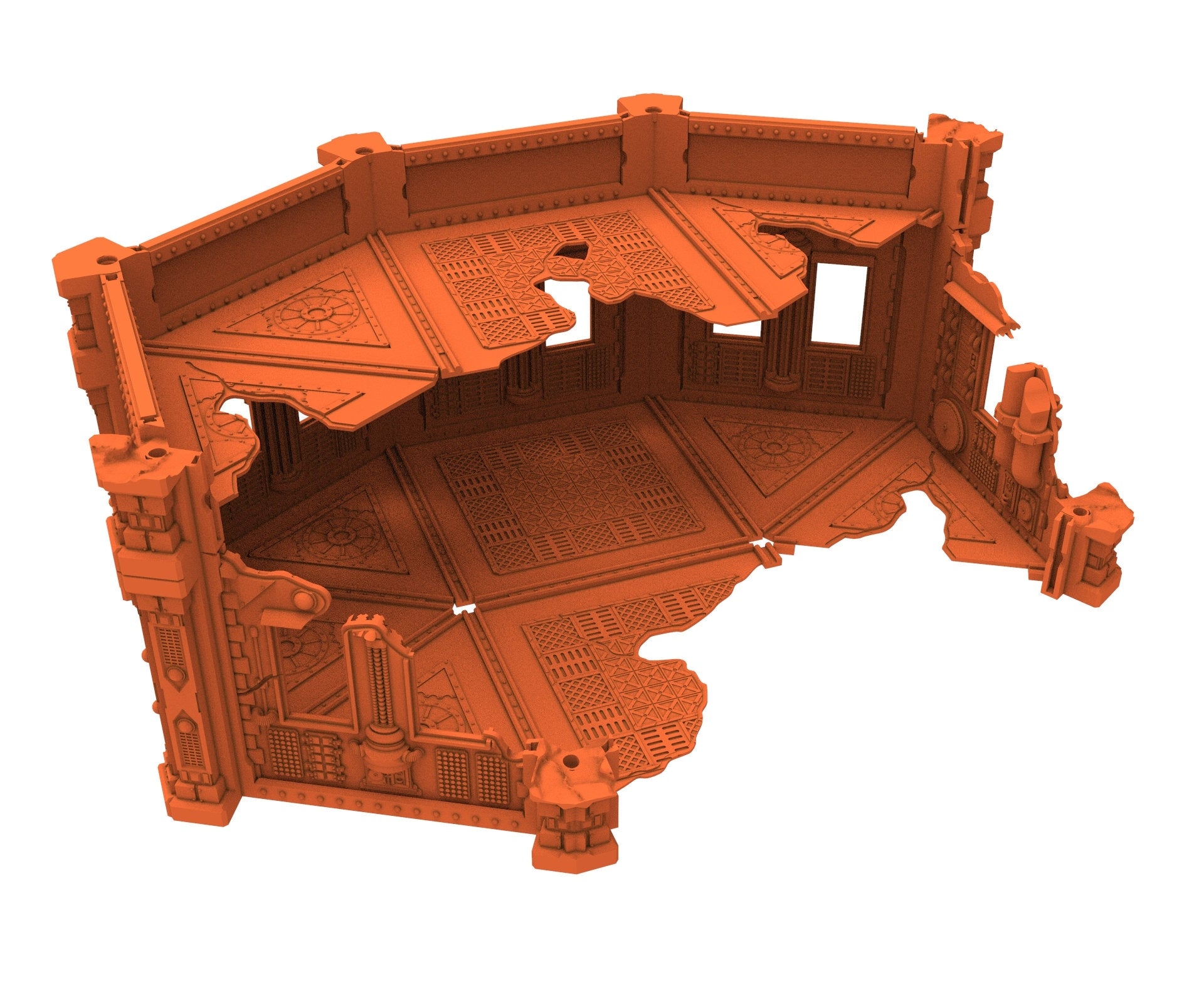 Industrial Ruined building printed in PLA and resin usable for warmachine, Damocles, One Page Rule, Firefight, infinity, scifi wargame...