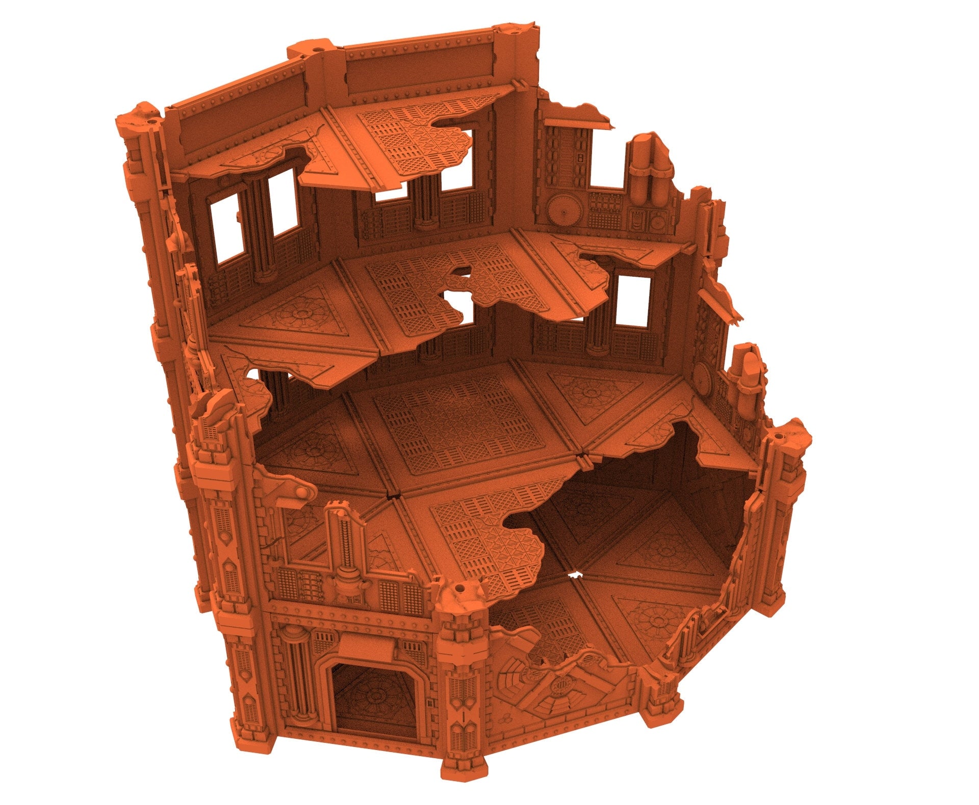 Industrial Ruined building printed in PLA and resin usable for warmachine, Damocles, One Page Rule, Firefight, infinity, scifi wargame...