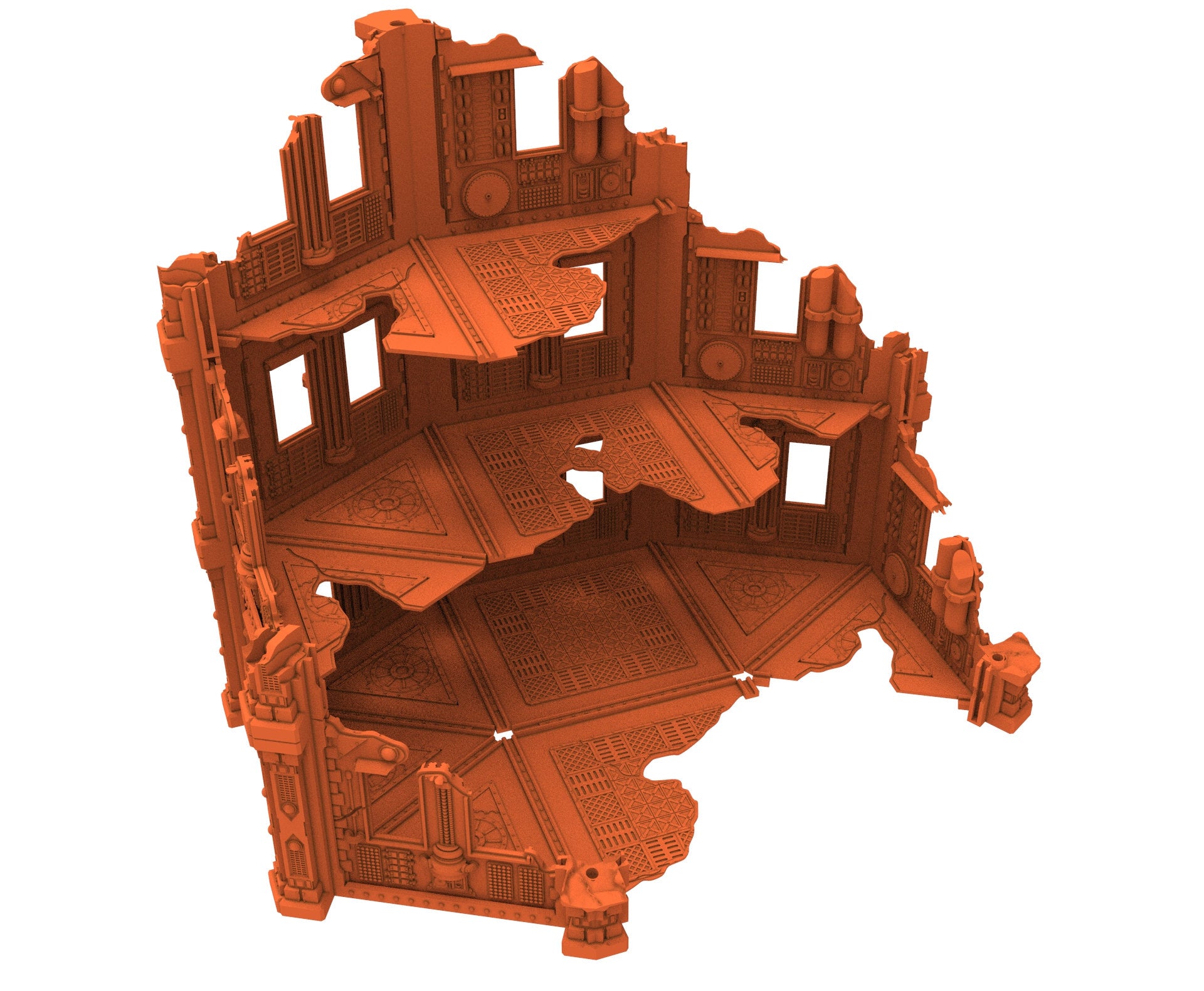 Industrial Ruined building printed in PLA and resin usable for warmachine, Damocles, One Page Rule, Firefight, infinity, scifi wargame...