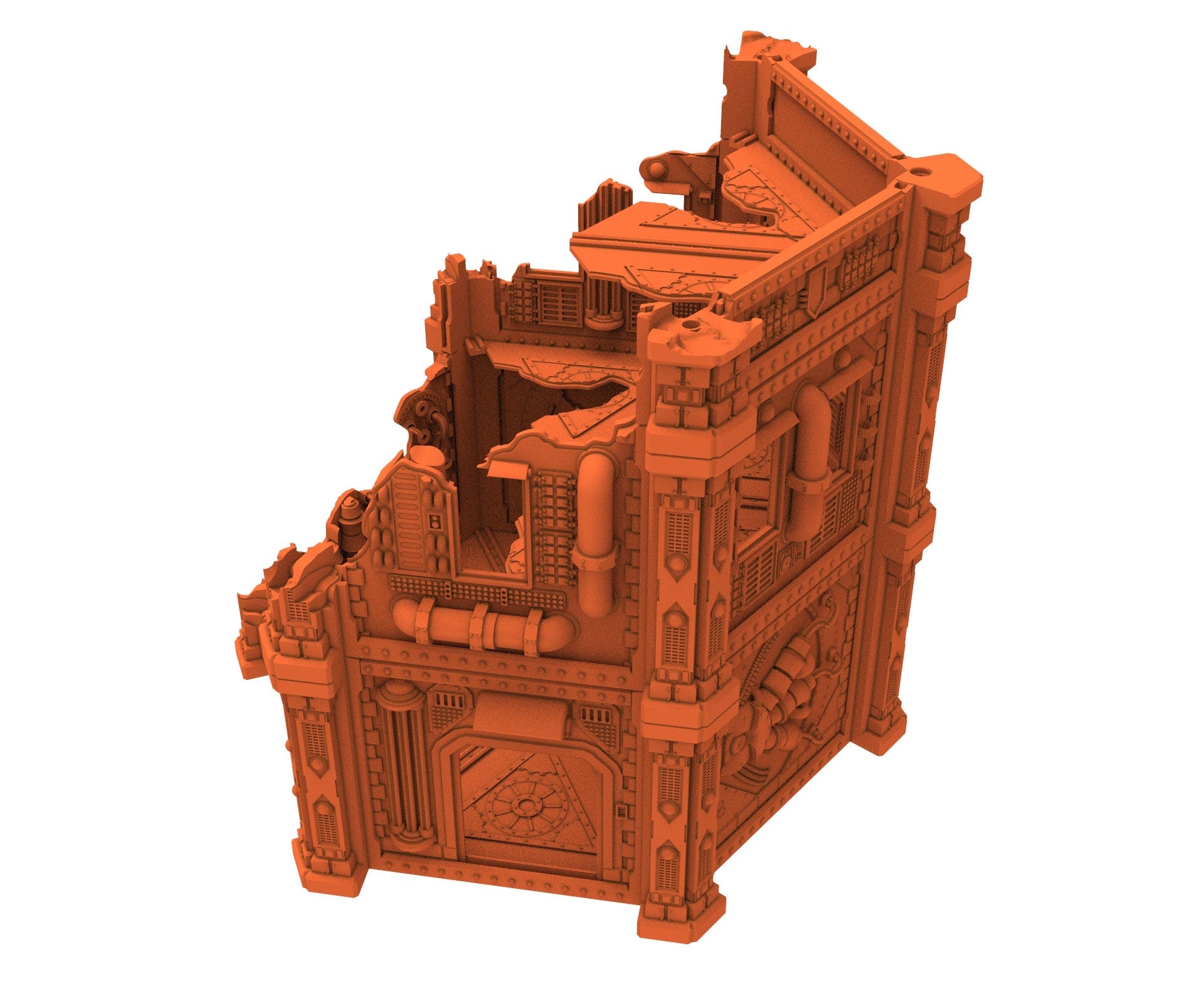 Industrial Ruined building printed in PLA and resin usable for warmachine, Damocles, One Page Rule, Firefight, infinity, scifi wargame...