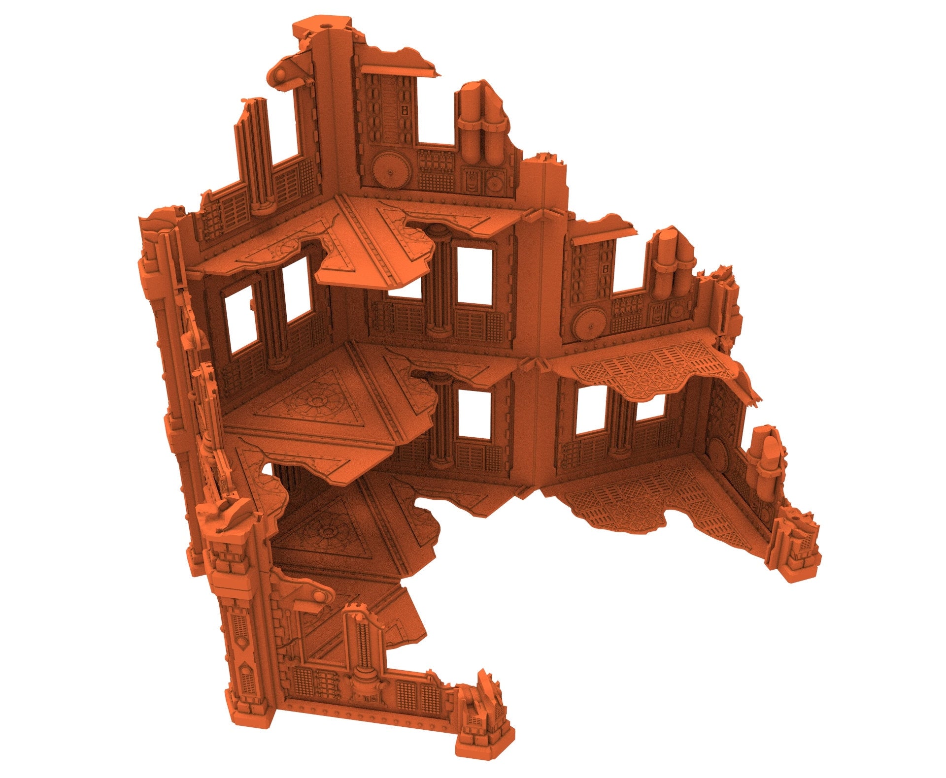Industrial Ruined building printed in PLA and resin usable for warmachine, Damocles, One Page Rule, Firefight, infinity, scifi wargame...