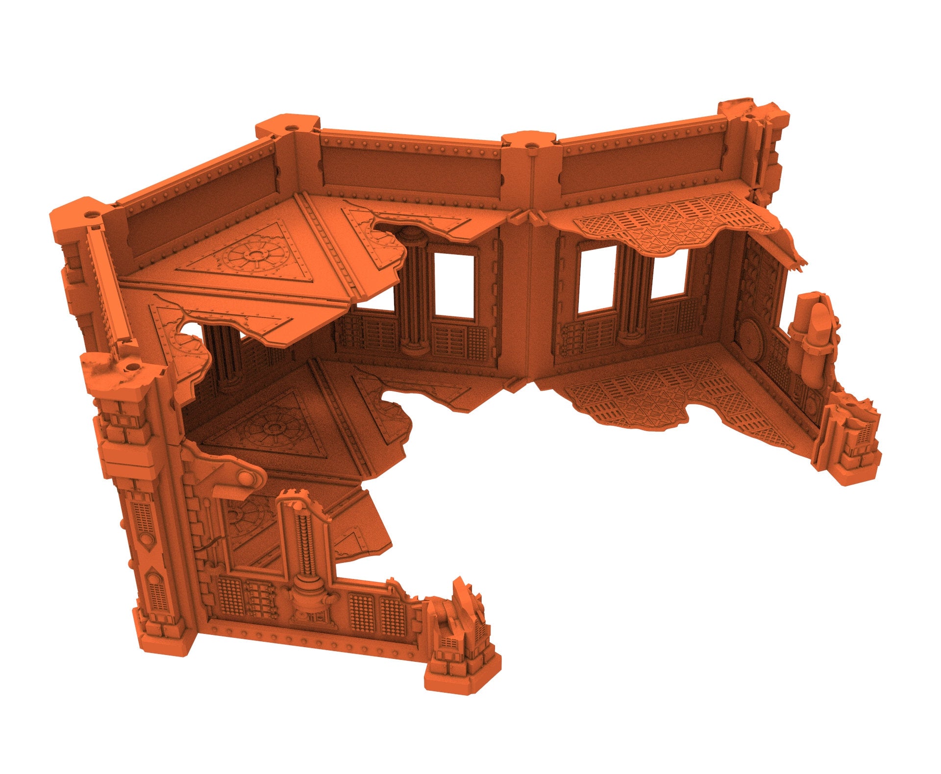 Industrial Ruined building printed in PLA and resin usable for warmachine, Damocles, One Page Rule, Firefight, infinity, scifi wargame...