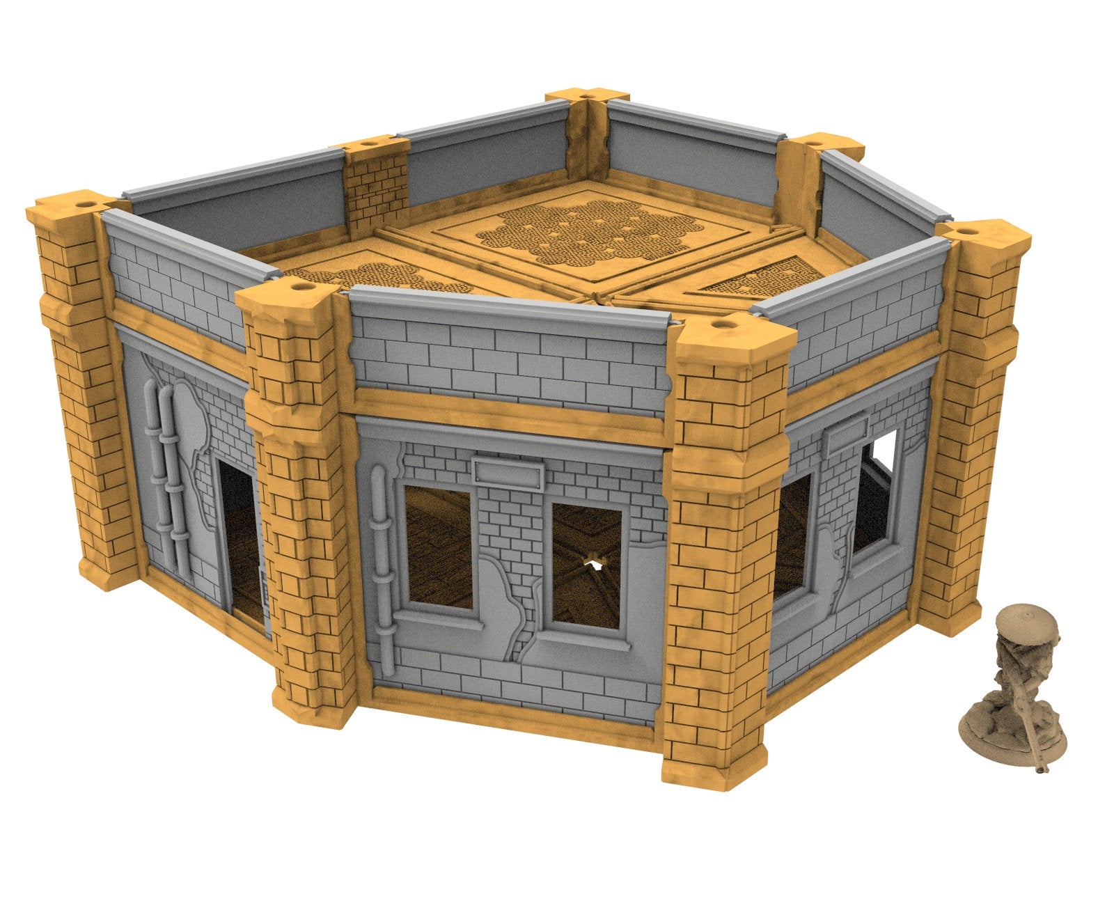 Civilian building printed in PLA and resin usable for warmachine, Damocles, One Page Rule, Firefight, infinity, scifi wargame...