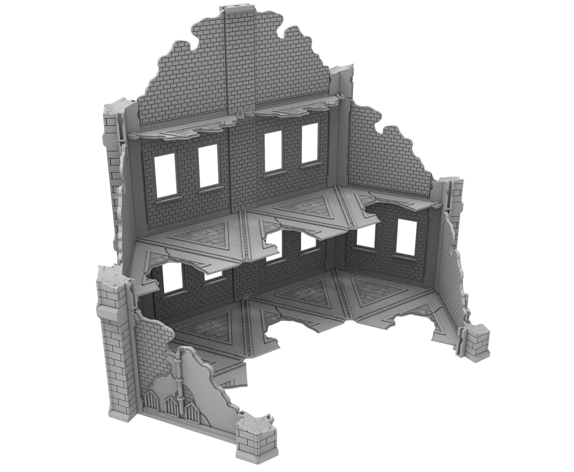 Civilian Ruined building printed in PLA and resin usable for warmachine, Damocles, One Page Rule, Firefight, infinity, scifi wargame...