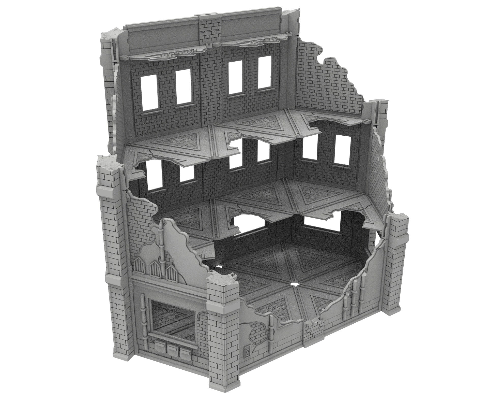 Civilian Ruined building printed in PLA and resin usable for warmachine, Damocles, One Page Rule, Firefight, infinity, scifi wargame...