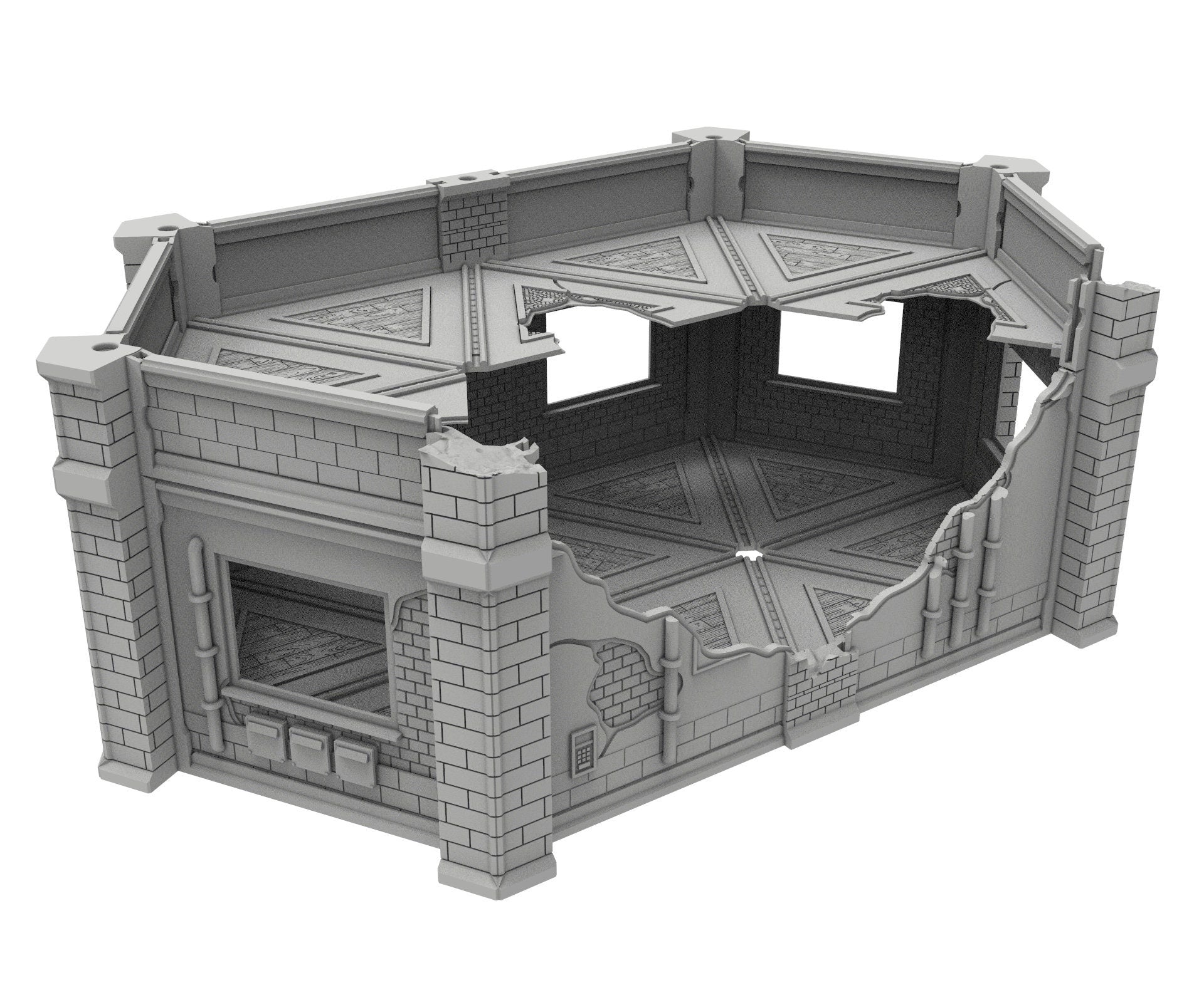 Civilian Ruined building printed in PLA and resin usable for warmachine, Damocles, One Page Rule, Firefight, infinity, scifi wargame...