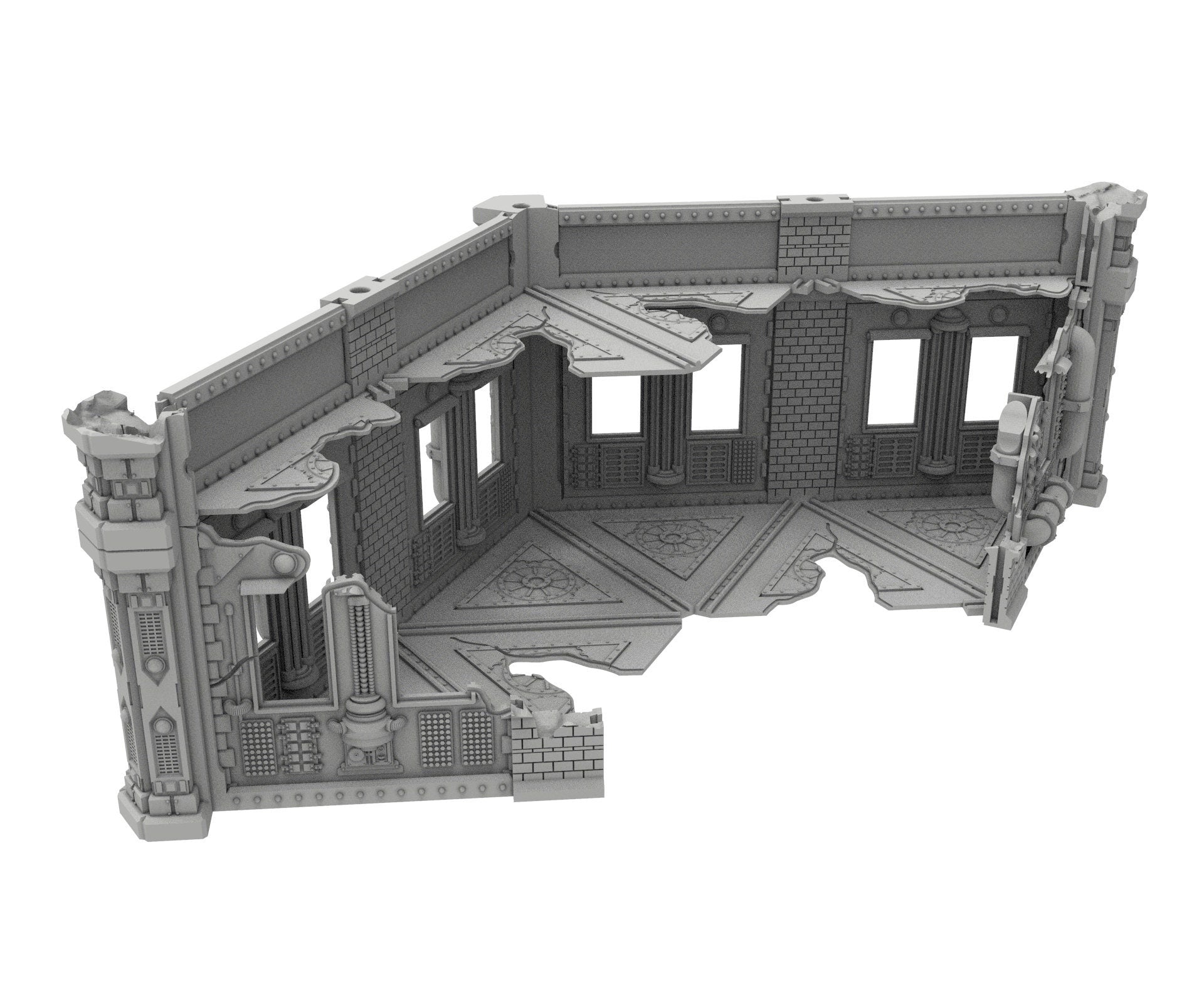 Civilian Ruined building printed in PLA and resin usable for warmachine, Damocles, One Page Rule, Firefight, infinity, scifi wargame...
