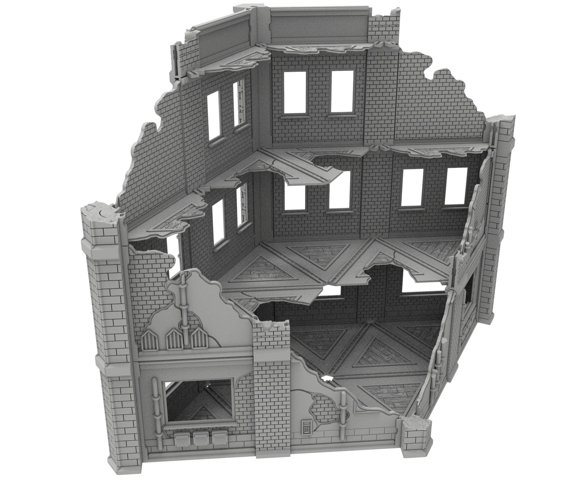 Civilian Ruined building printed in PLA and resin usable for warmachine, Damocles, One Page Rule, Firefight, infinity, scifi wargame...