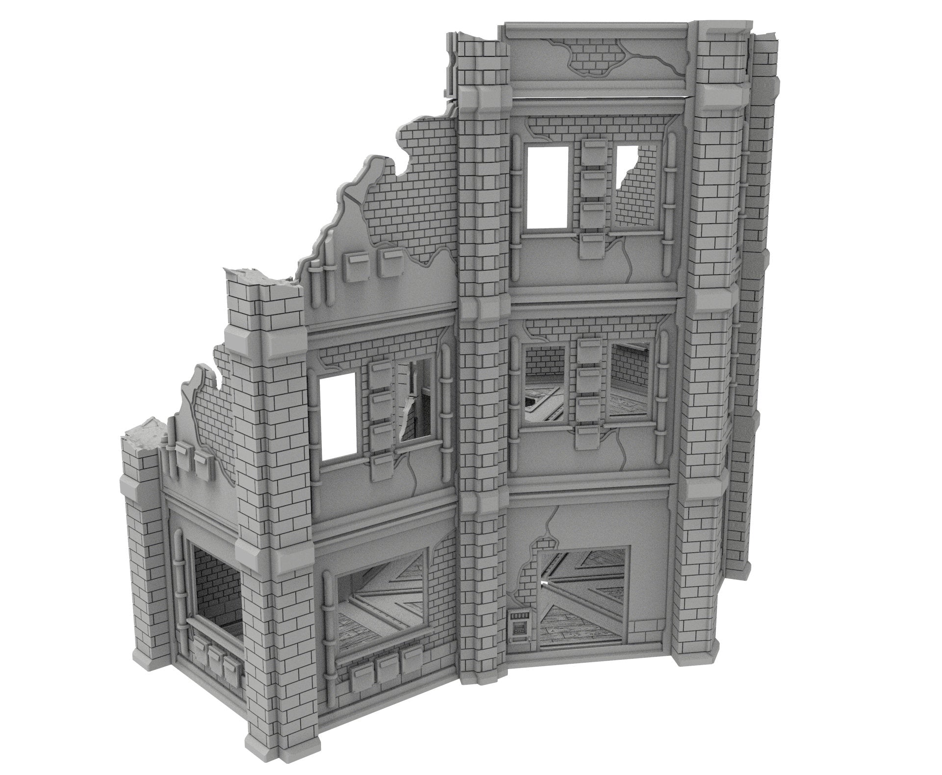 Civilian Ruined building printed in PLA and resin usable for warmachine, Damocles, One Page Rule, Firefight, infinity, scifi wargame...