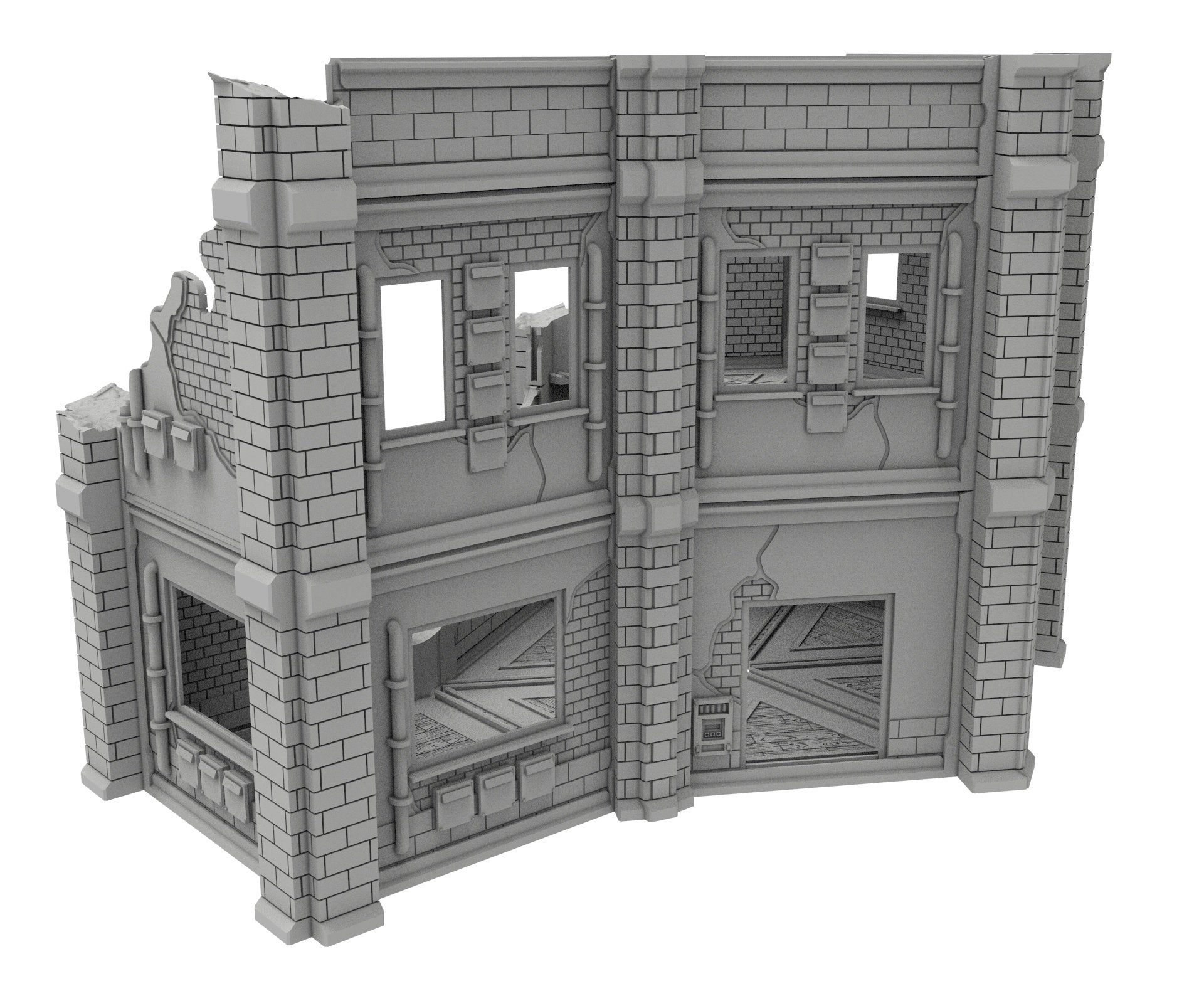 Civilian Ruined building printed in PLA and resin usable for warmachine, Damocles, One Page Rule, Firefight, infinity, scifi wargame...