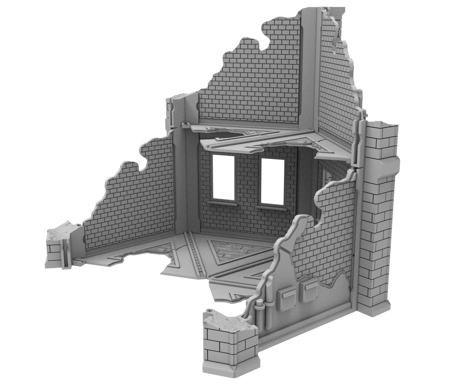 Civilian Ruined building printed in PLA and resin usable for warmachine, Damocles, One Page Rule, Firefight, infinity, scifi wargame...