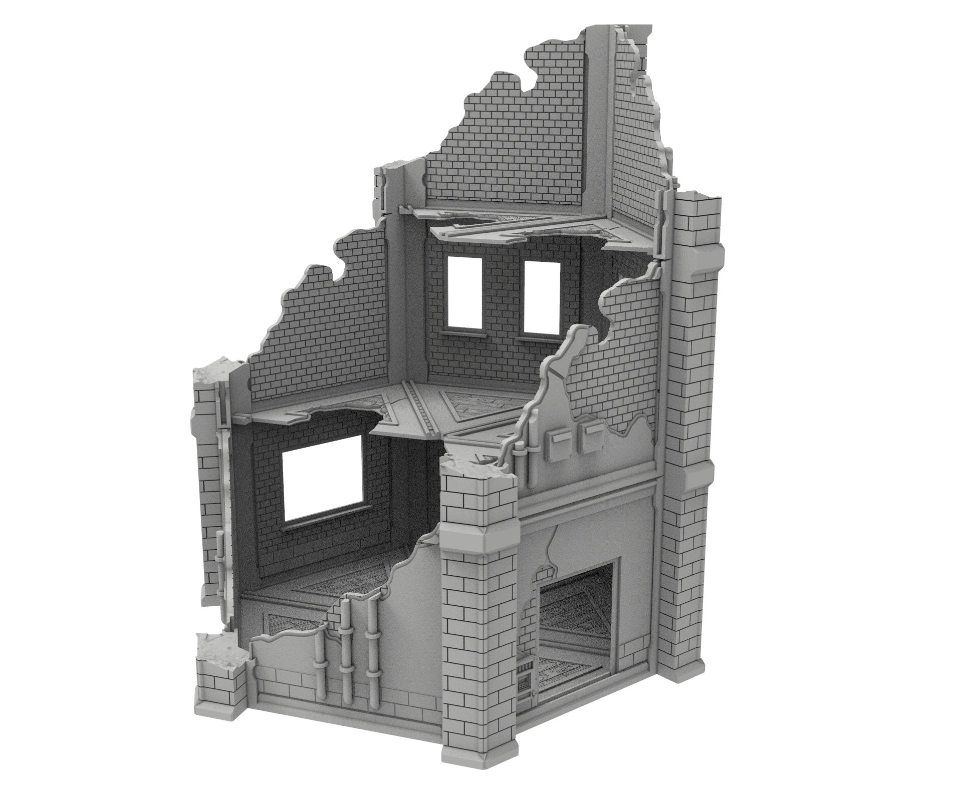 Civilian Ruined building printed in PLA and resin usable for warmachine, Damocles, One Page Rule, Firefight, infinity, scifi wargame...