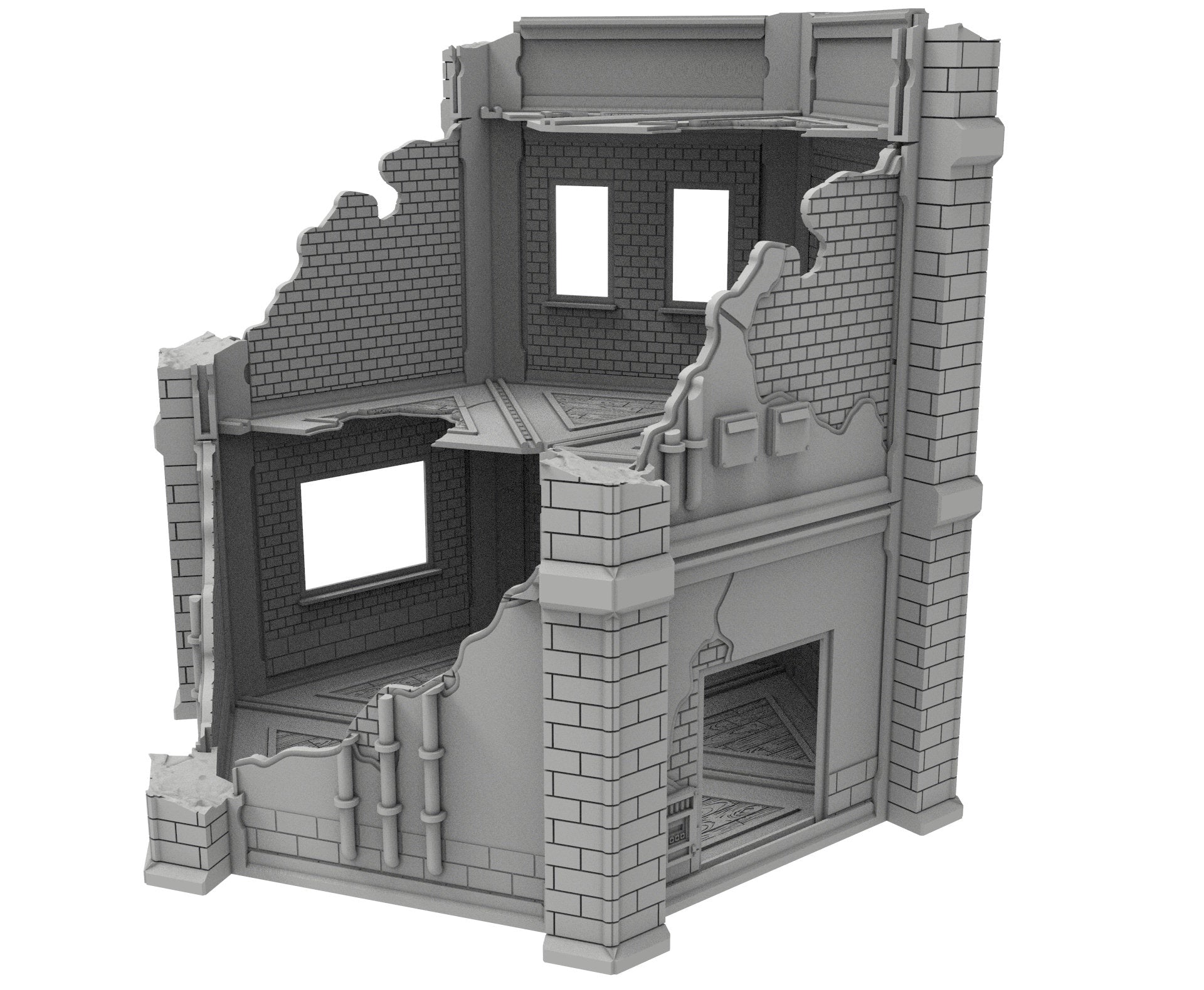 Civilian Ruined building printed in PLA and resin usable for warmachine, Damocles, One Page Rule, Firefight, infinity, scifi wargame...