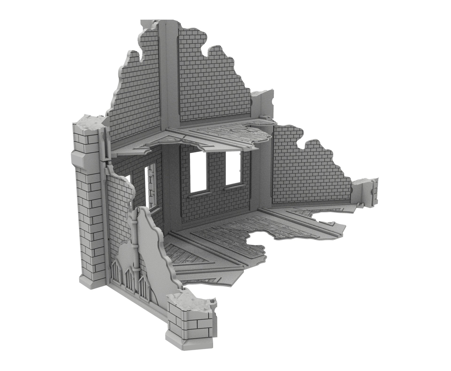 Civilian Ruined building printed in PLA and resin usable for warmachine, Damocles, One Page Rule, Firefight, infinity, scifi wargame...