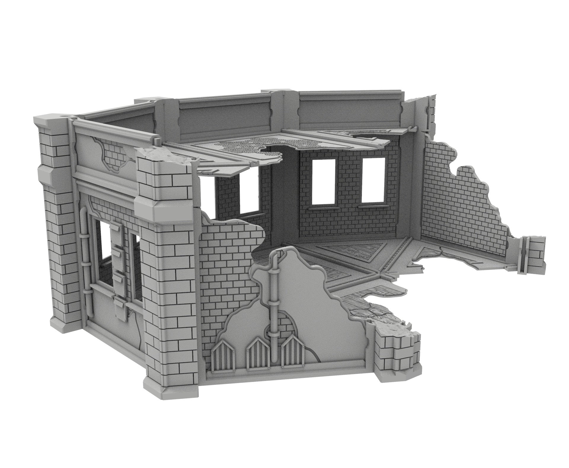 Civilian Ruined building printed in PLA and resin usable for warmachine, Damocles, One Page Rule, Firefight, infinity, scifi wargame...