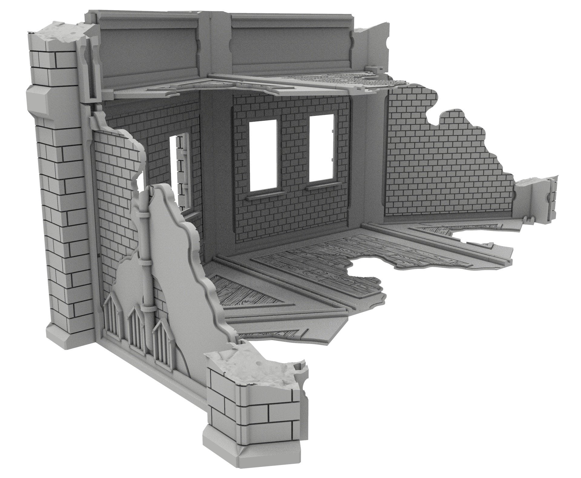 Civilian Ruined building printed in PLA and resin usable for warmachine, Damocles, One Page Rule, Firefight, infinity, scifi wargame...