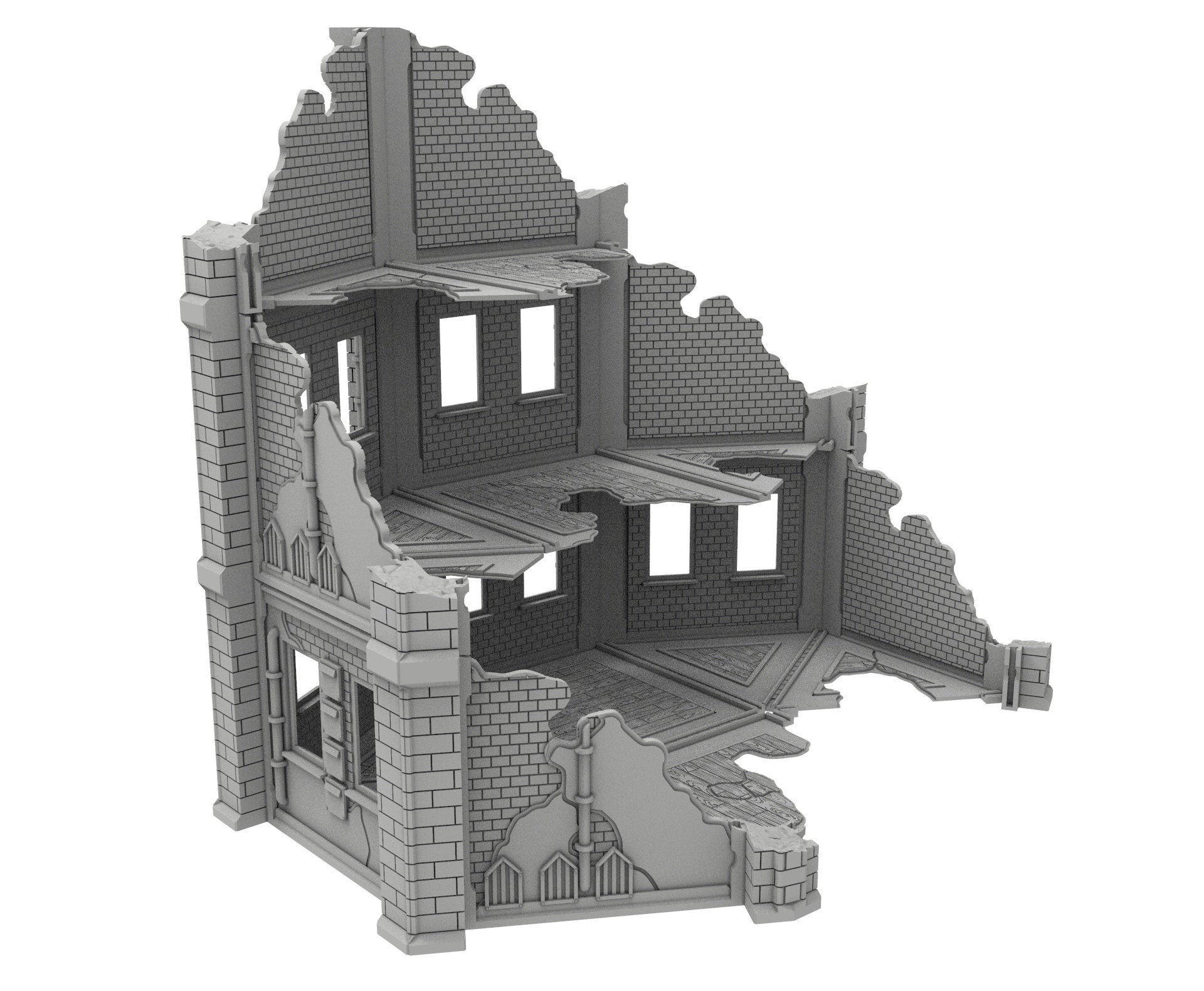 Civilian Ruined building printed in PLA and resin usable for warmachine, Damocles, One Page Rule, Firefight, infinity, scifi wargame...