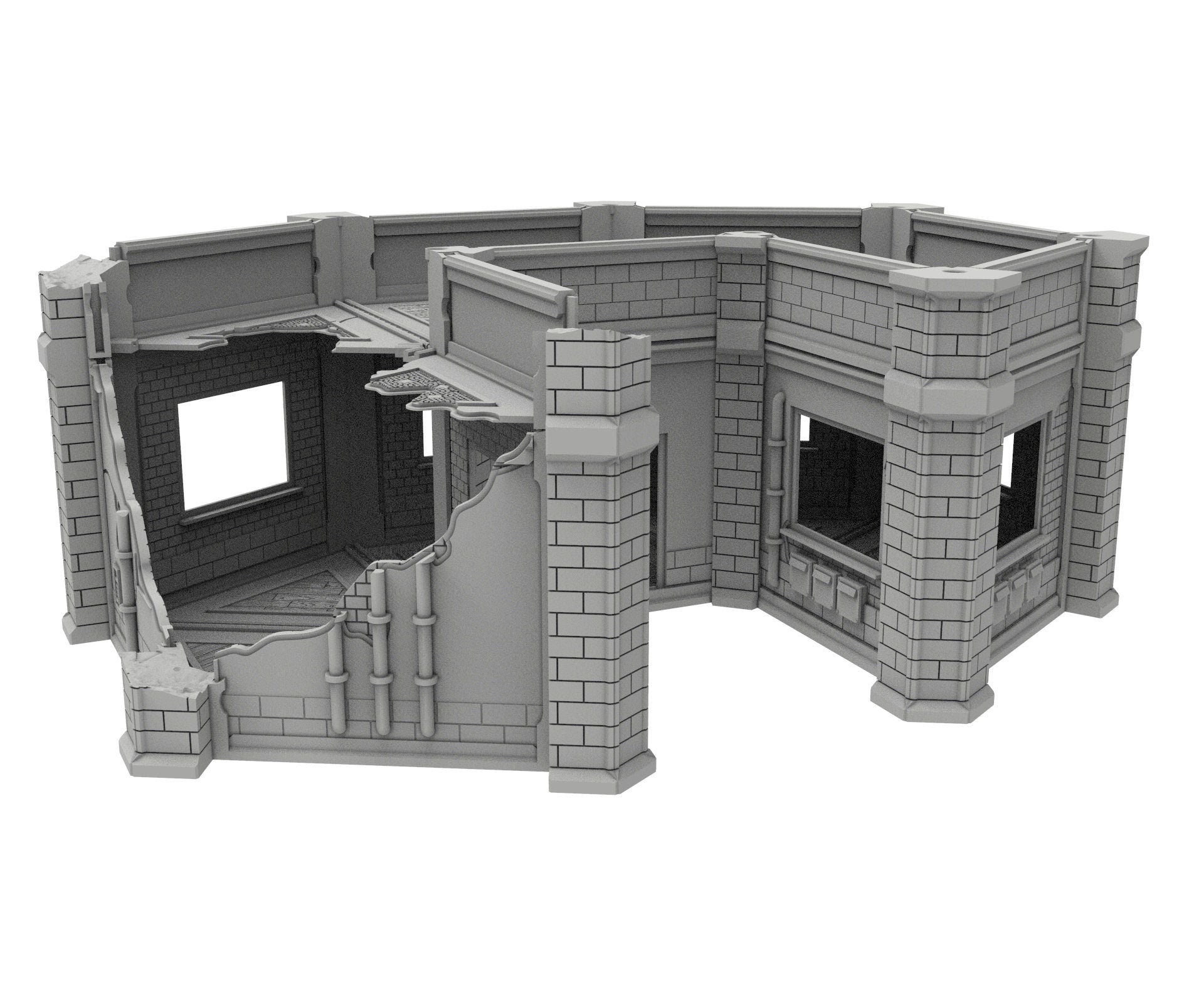 Civilian Ruined building printed in PLA and resin usable for warmachine, Damocles, One Page Rule, Firefight, infinity, scifi wargame...