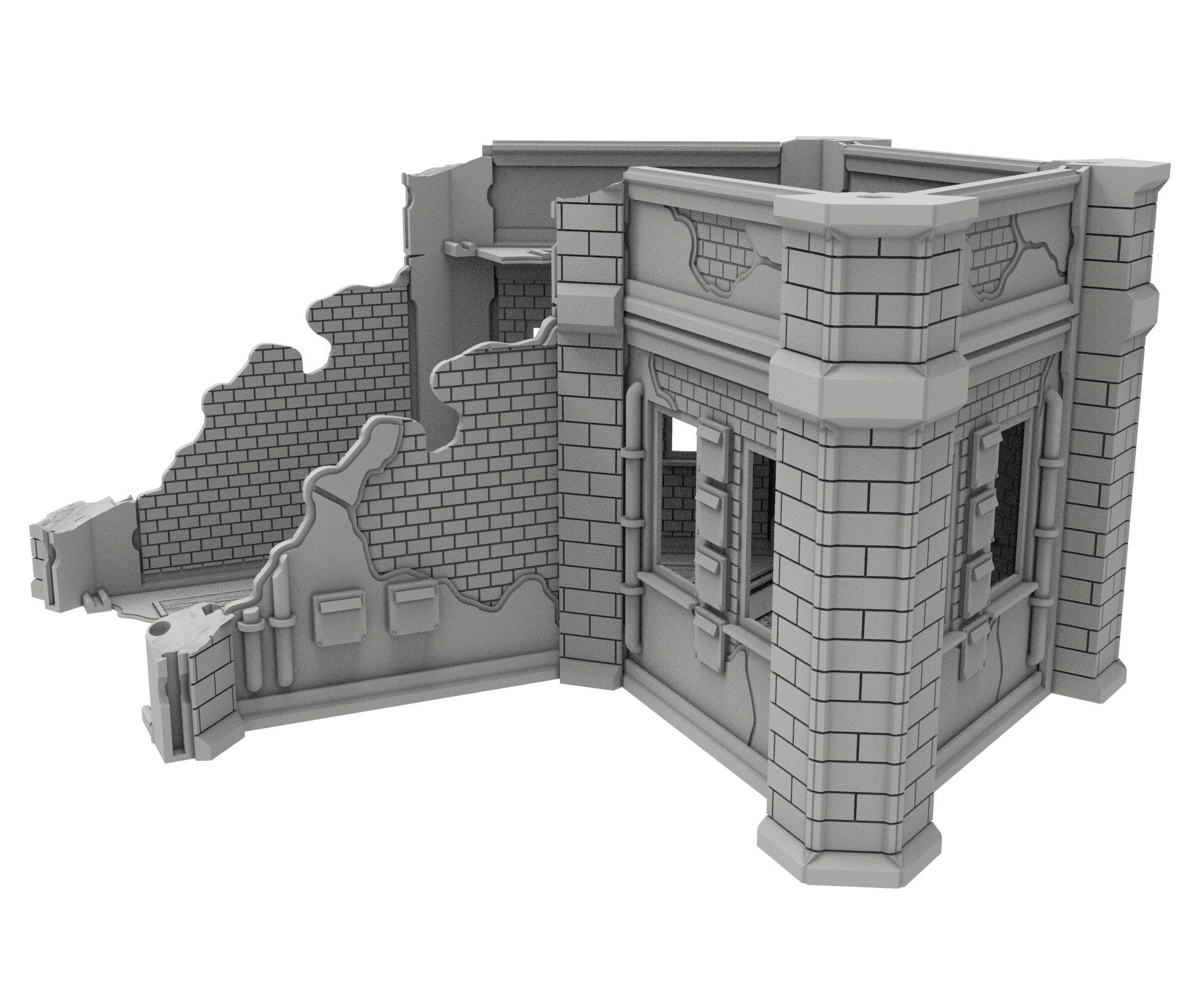 Civilian Ruined building printed in PLA and resin usable for warmachine, Damocles, One Page Rule, Firefight, infinity, scifi wargame...