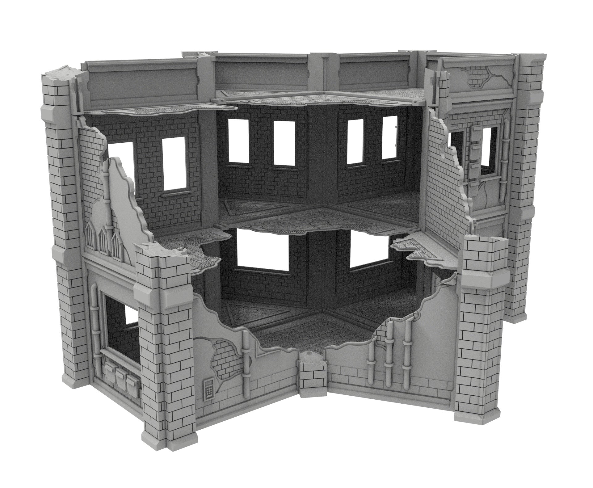 Civilian Ruined building printed in PLA and resin usable for warmachine, Damocles, One Page Rule, Firefight, infinity, scifi wargame...